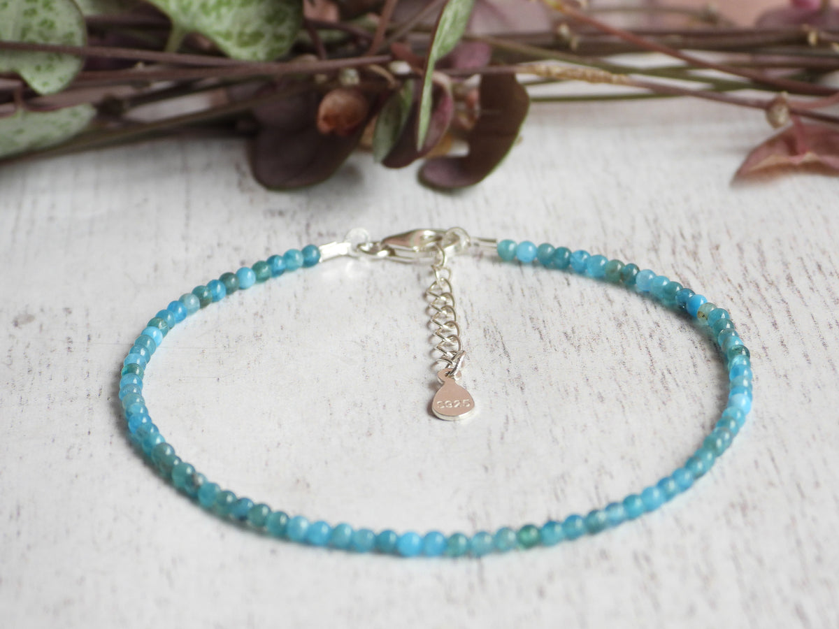 Dainty Gemstone Neon Apatite Bracelet | Sterling Silver | Handmade