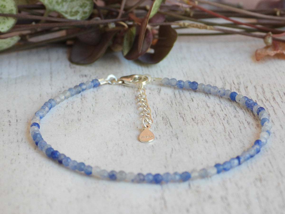Dainty Blue Spot Jasper Gemstone Bracelet | Sterling Silver | Handmade