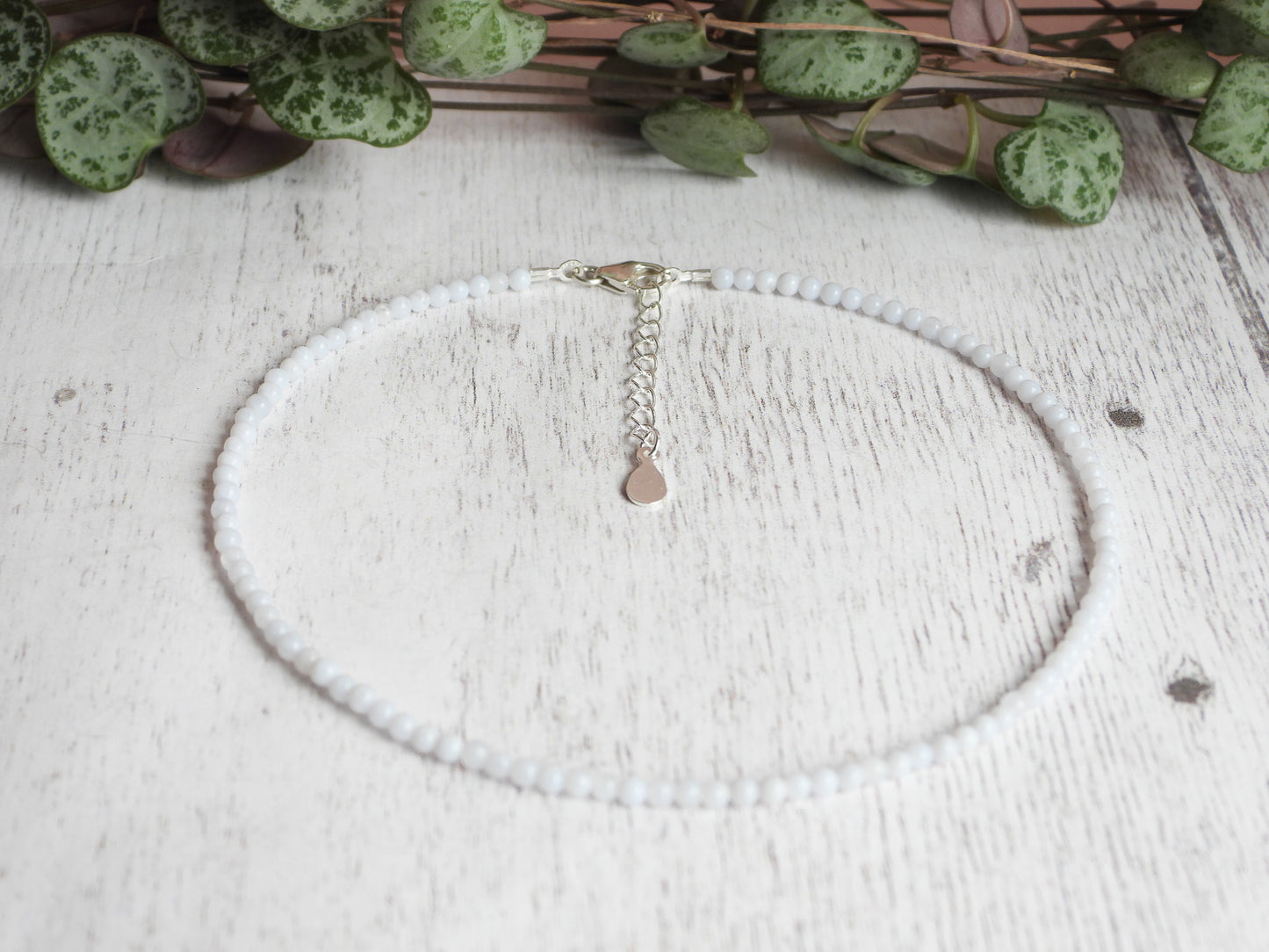 Dainty Blue Lace Agate "Diplomacy" Gemstone Anklet | Round Beads