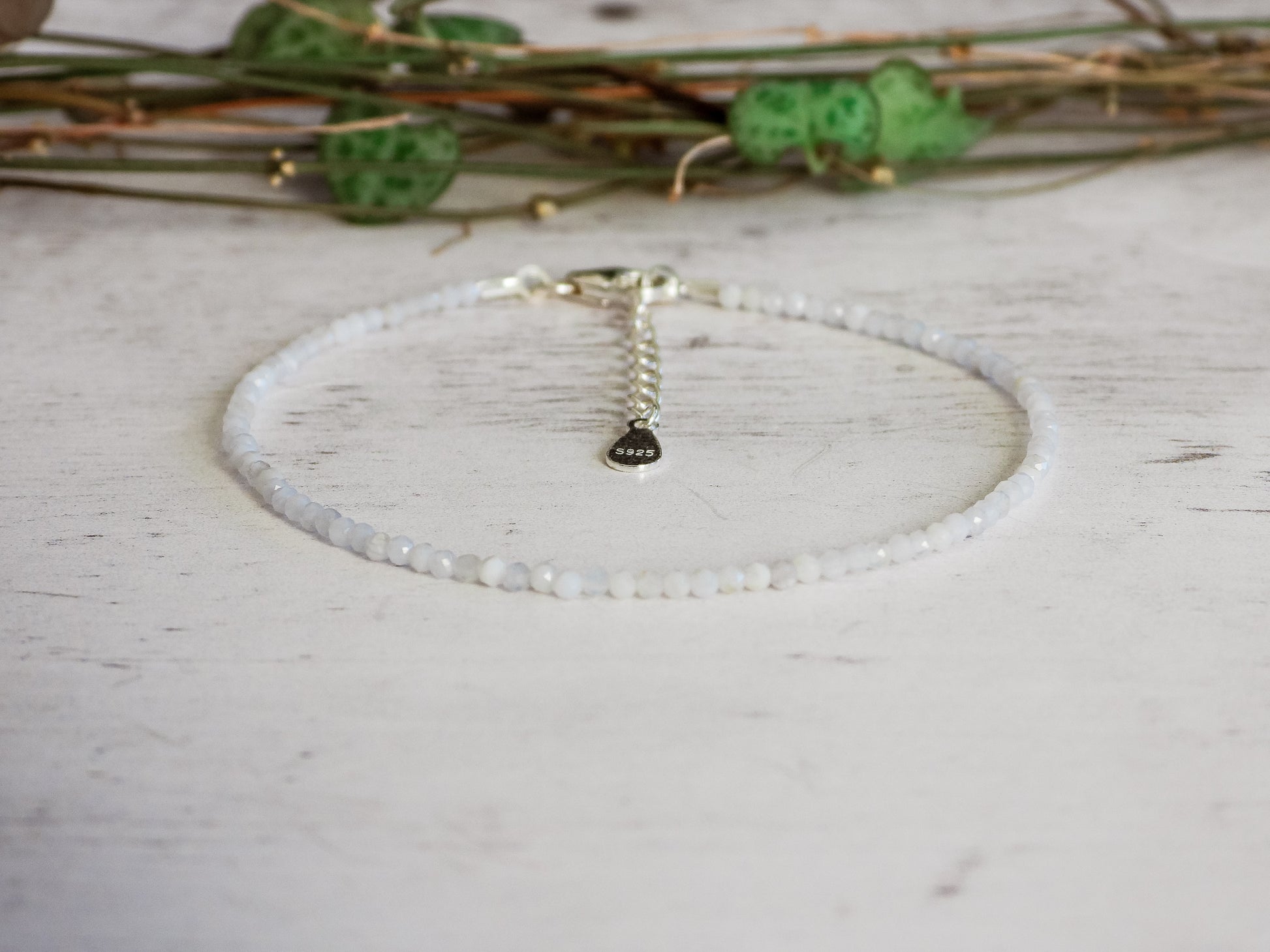 adjustable blue lace agate bracelet with sterling silver chain