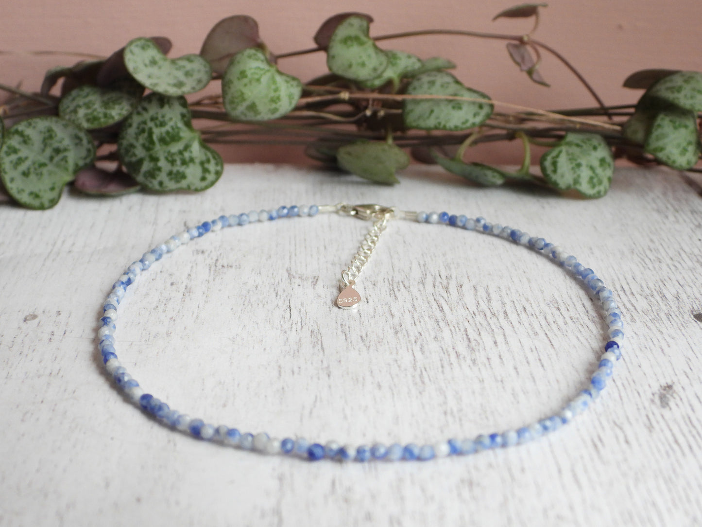 Dainty Blue Spot Jasper "Mindfulness" Gemstone Anklet | Faceted Beads