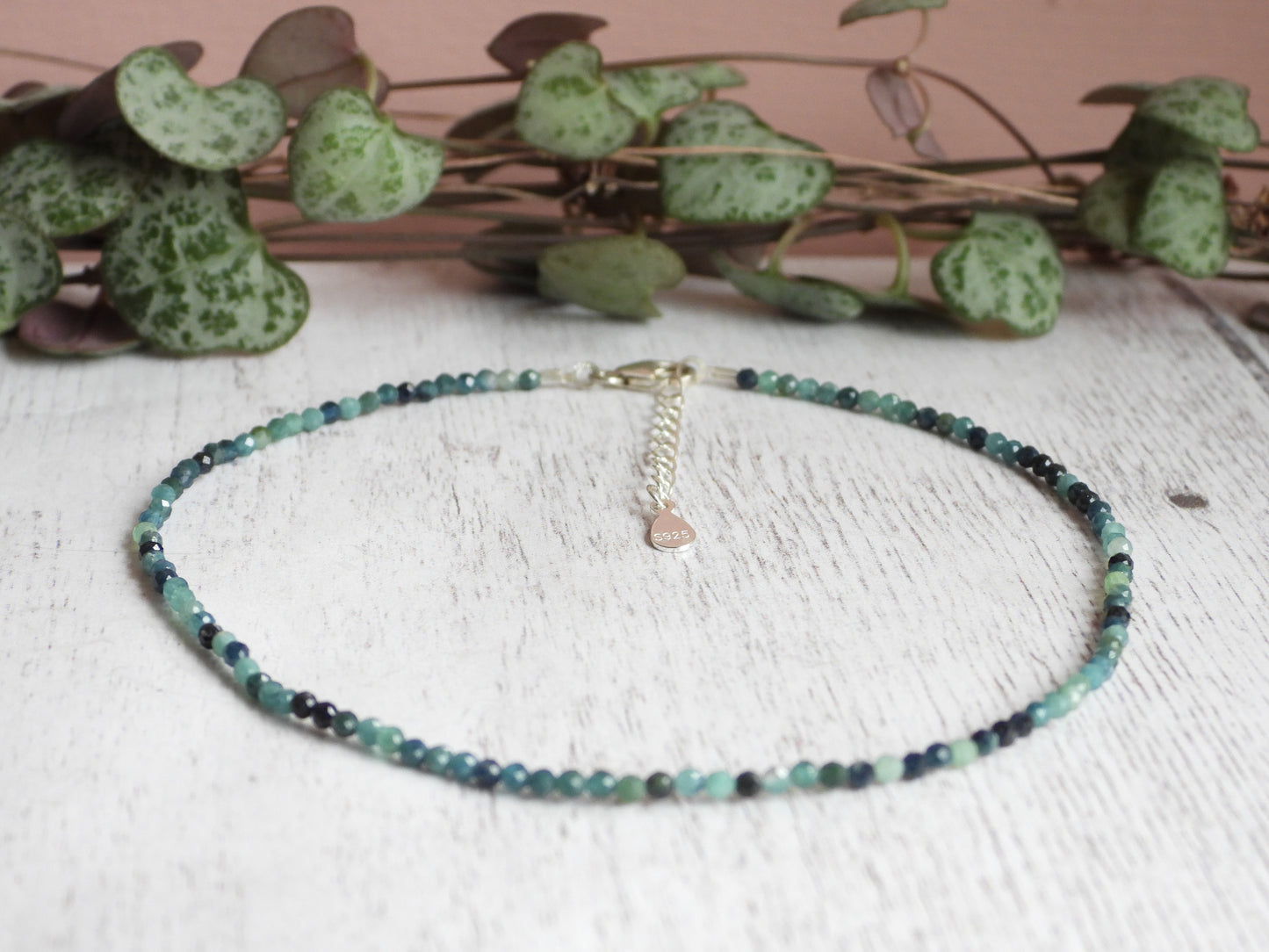 Dainty Blue Tourmaline "Forgiveness" Gemstone Anklet | Faceted Beads