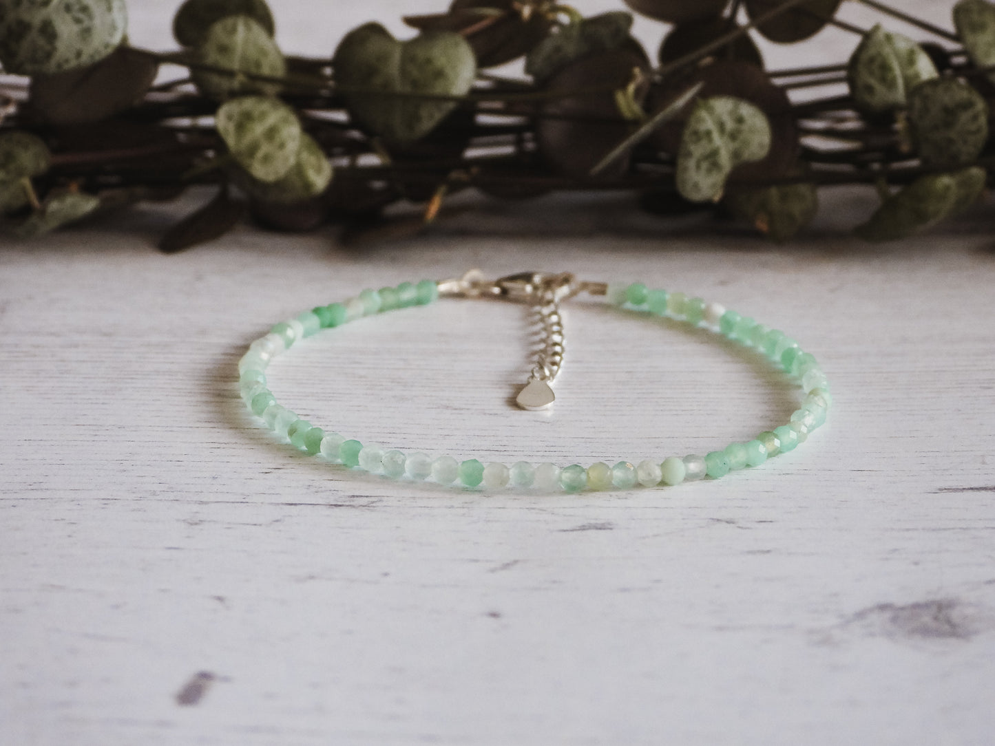 adjustable boho chrysoprase gemstone 2mm beaded bracelet