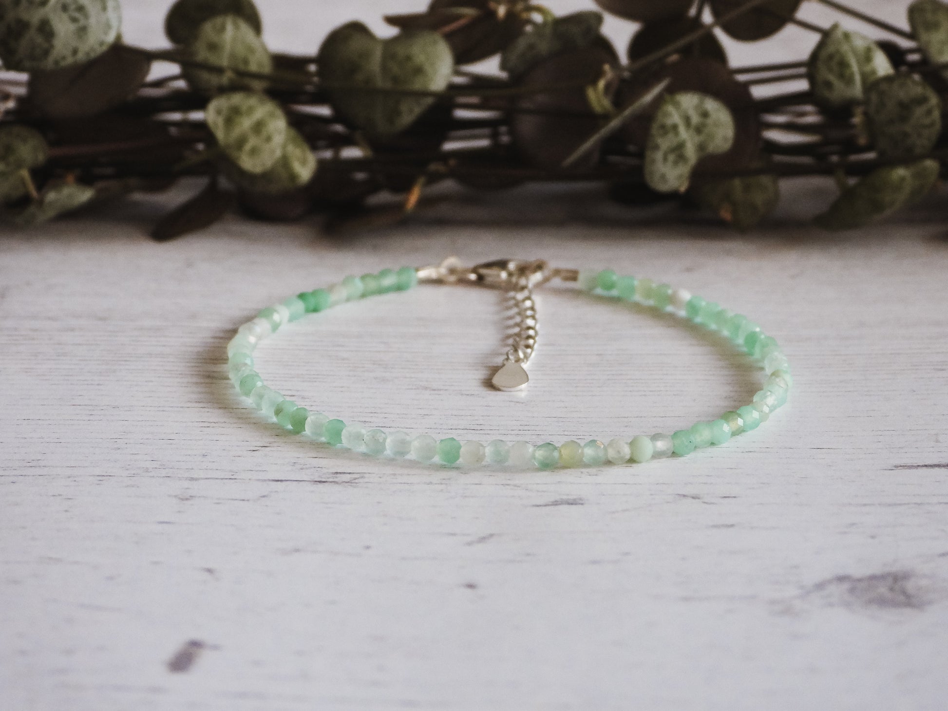 adjustable boho chrysoprase gemstone 2mm beaded bracelet