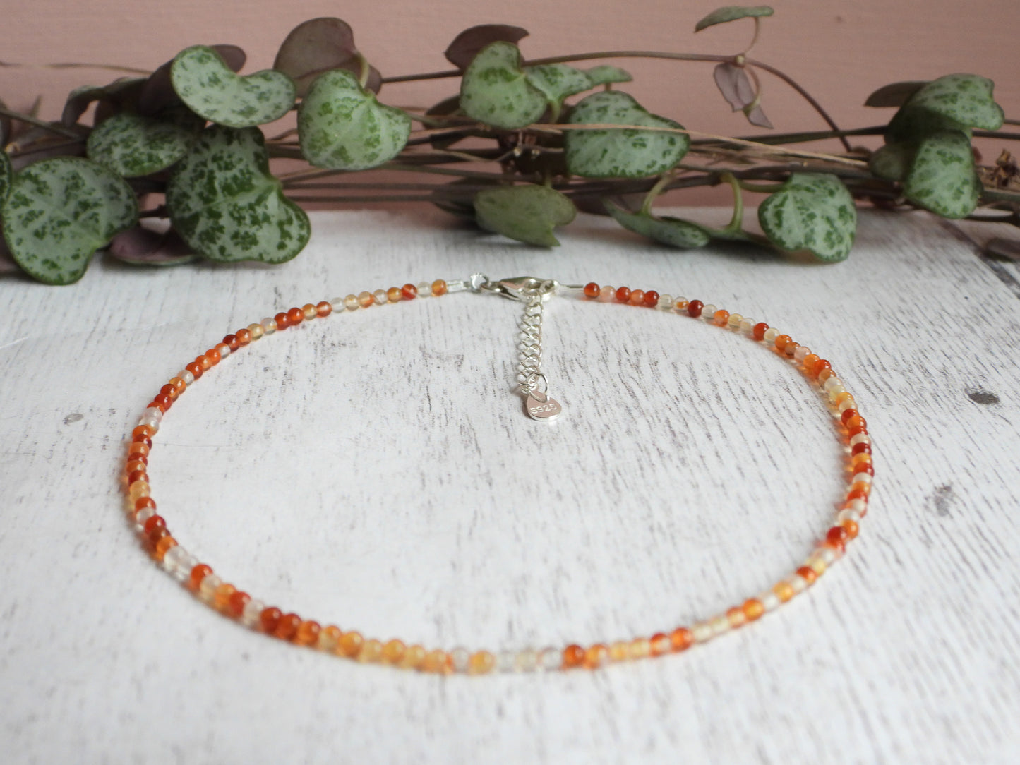 Dainty Carnelian "Fertility" Gemstone Anklet | July Birthstone | Round Beads