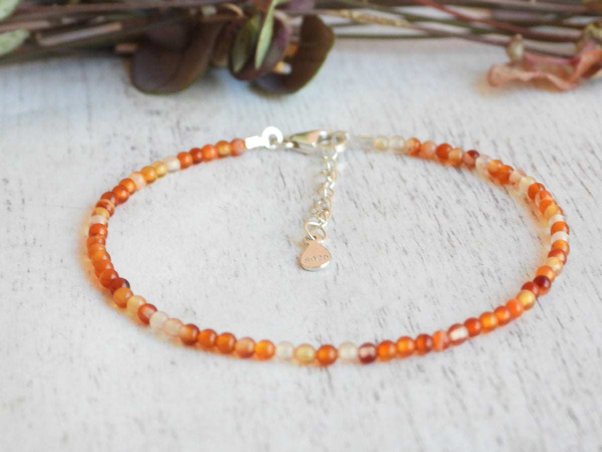 Dainty Carnelian Gemstone Bracelet | Sterling Silver | Handmade