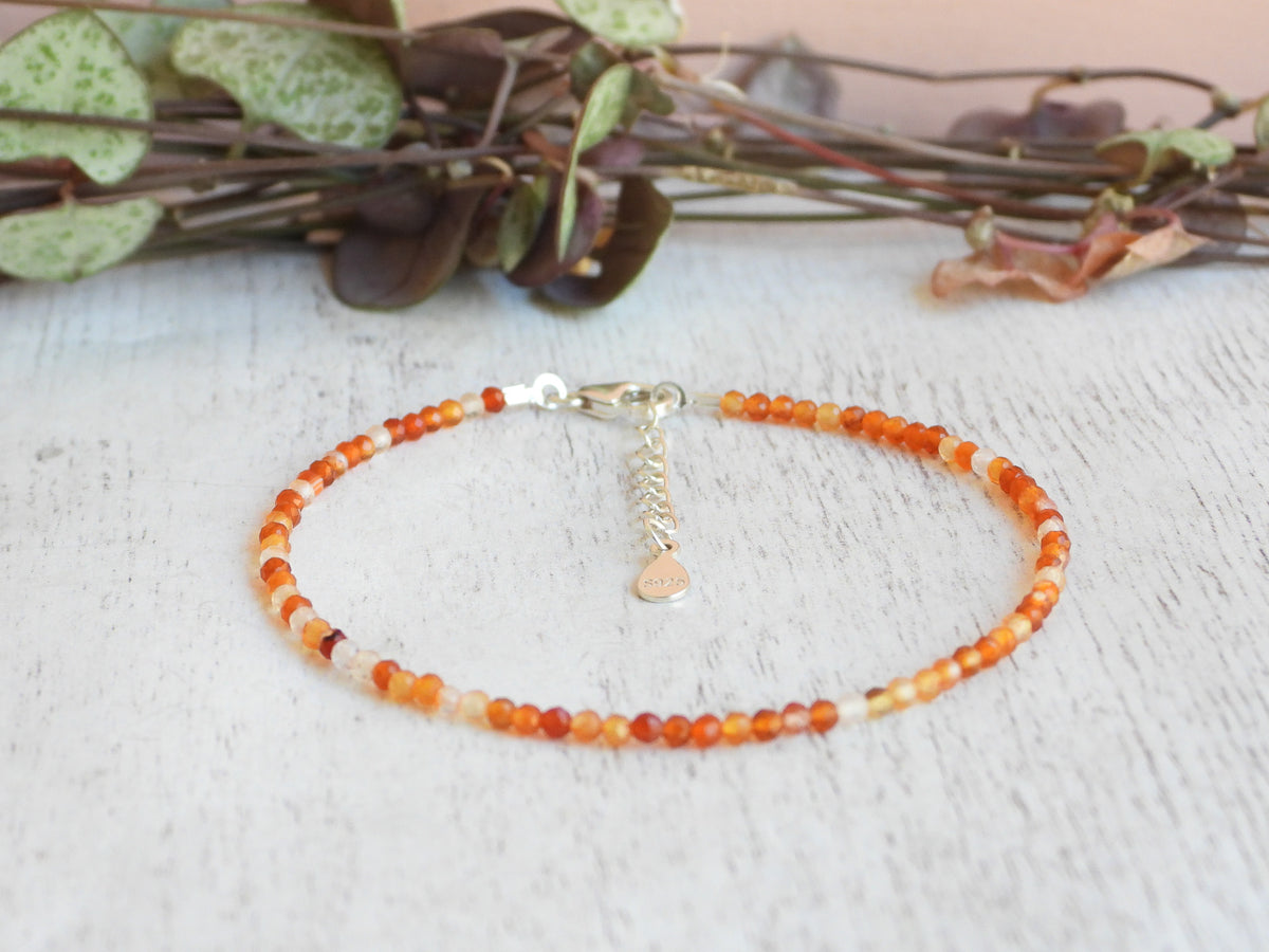 Dainty Carnelian Gemstone Bracelet | Sterling Silver | Handmade