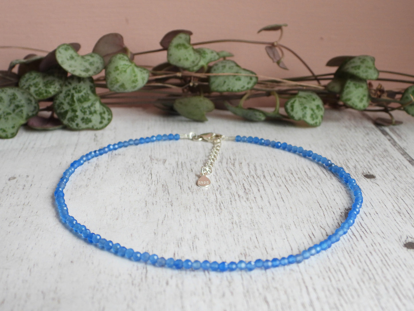 Dainty Chalcedony "Speakers Stone" Gemstone Anklet | Faceted Beads