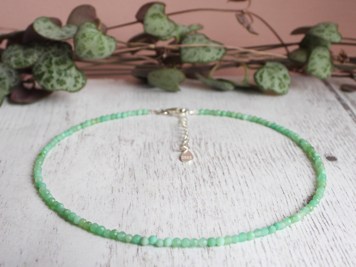 Dainty Chrysoprase "Love & Joy" Gemstone Anklet | Faceted Beads