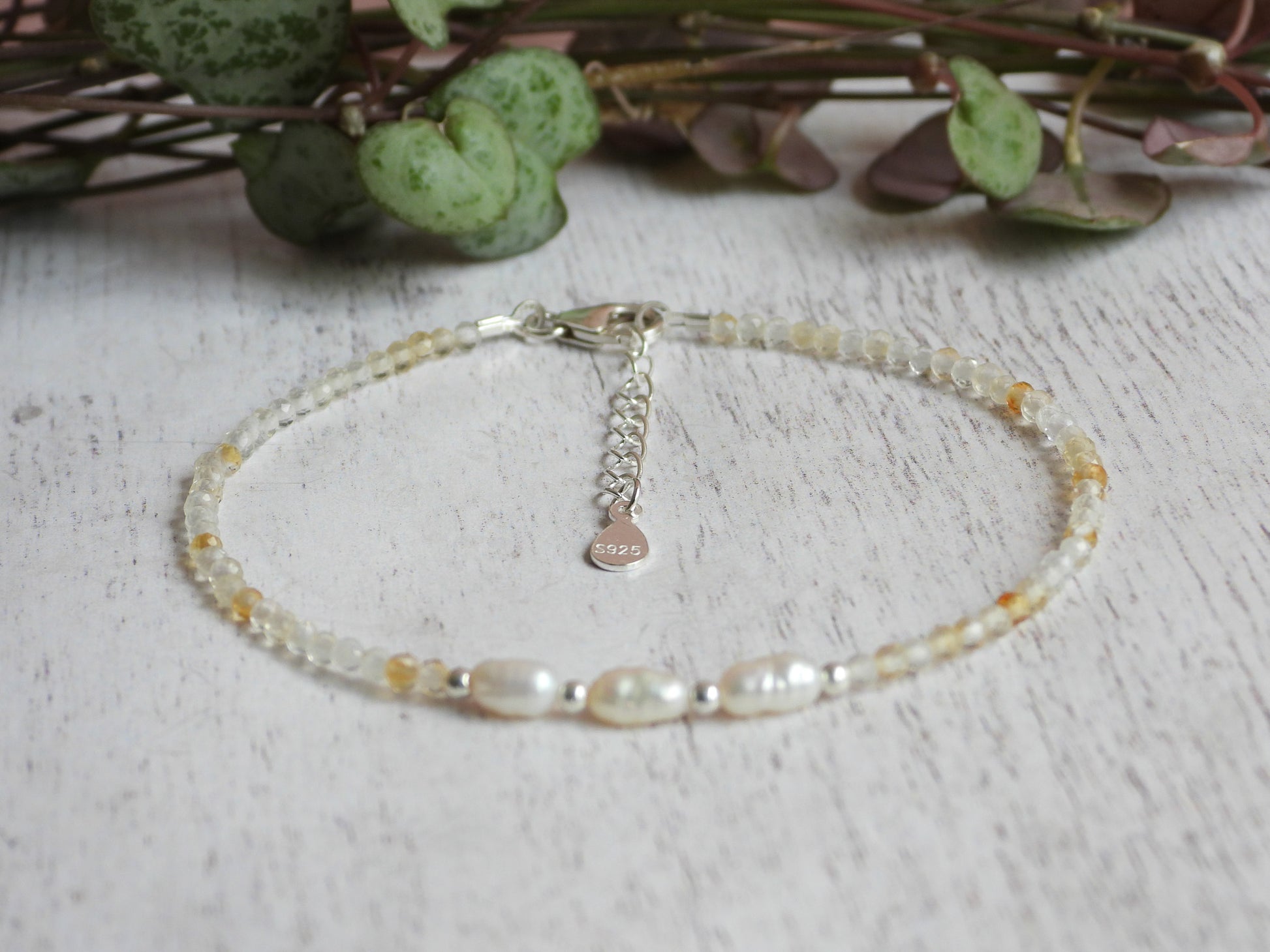 adjustable citrine November birthstone bracelet with solid sterling silver chain