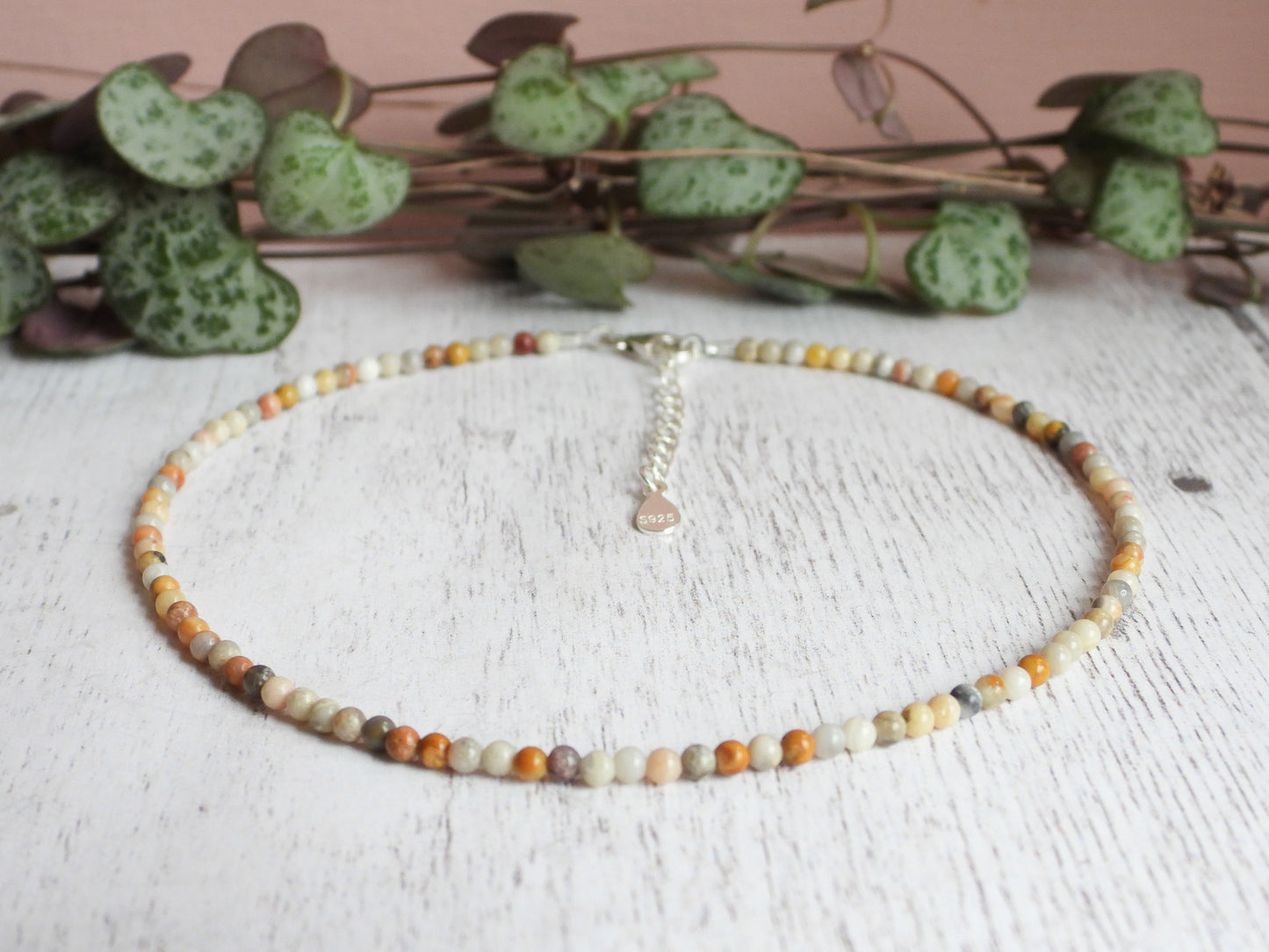 Dainty Crazy Lace Agate "Laughter" Gemstone Anklet | Round Beads