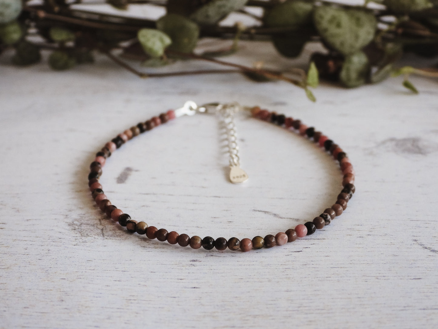 adjustable rhodonite crystal healing bracelet with extension chain