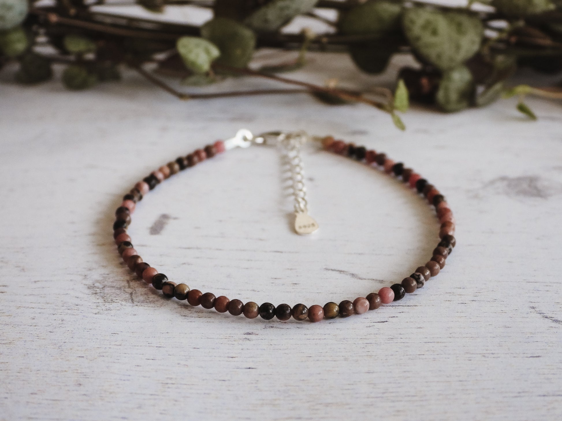 adjustable rhodonite crystal healing bracelet with extension chain