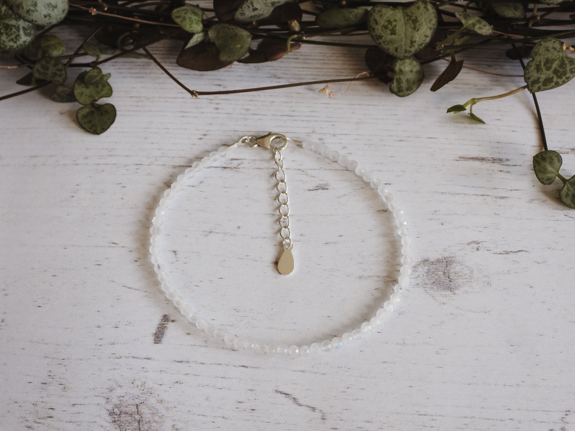 adjustable dainty moonstone beaded bracelet