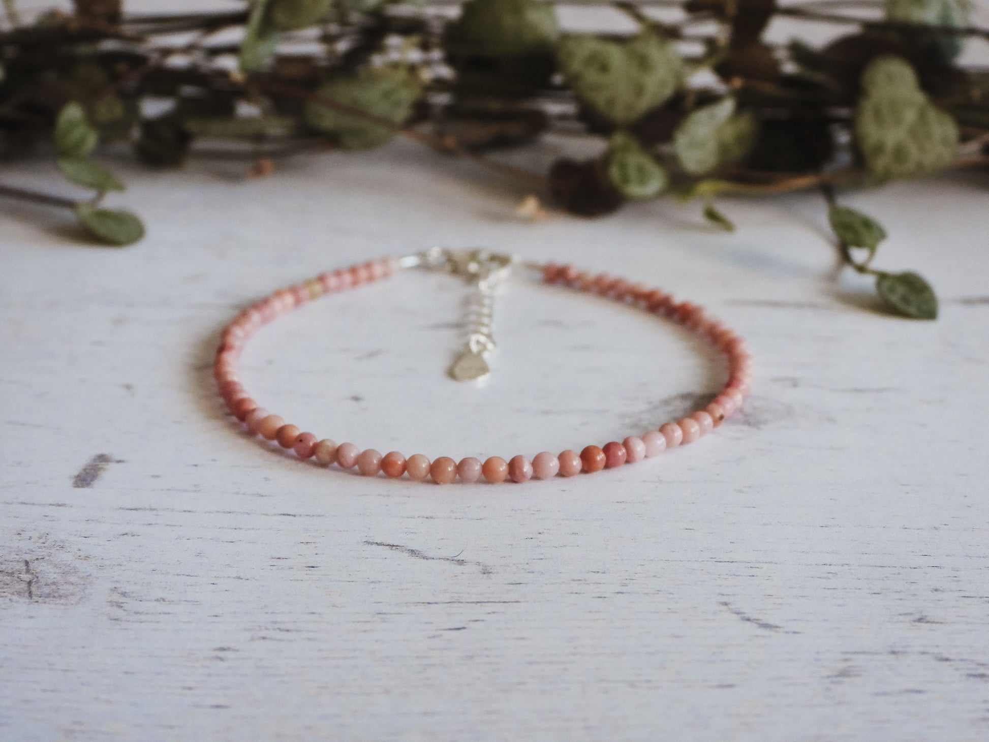 rhodochrosite gemstone bracelet with adjustable extension chain