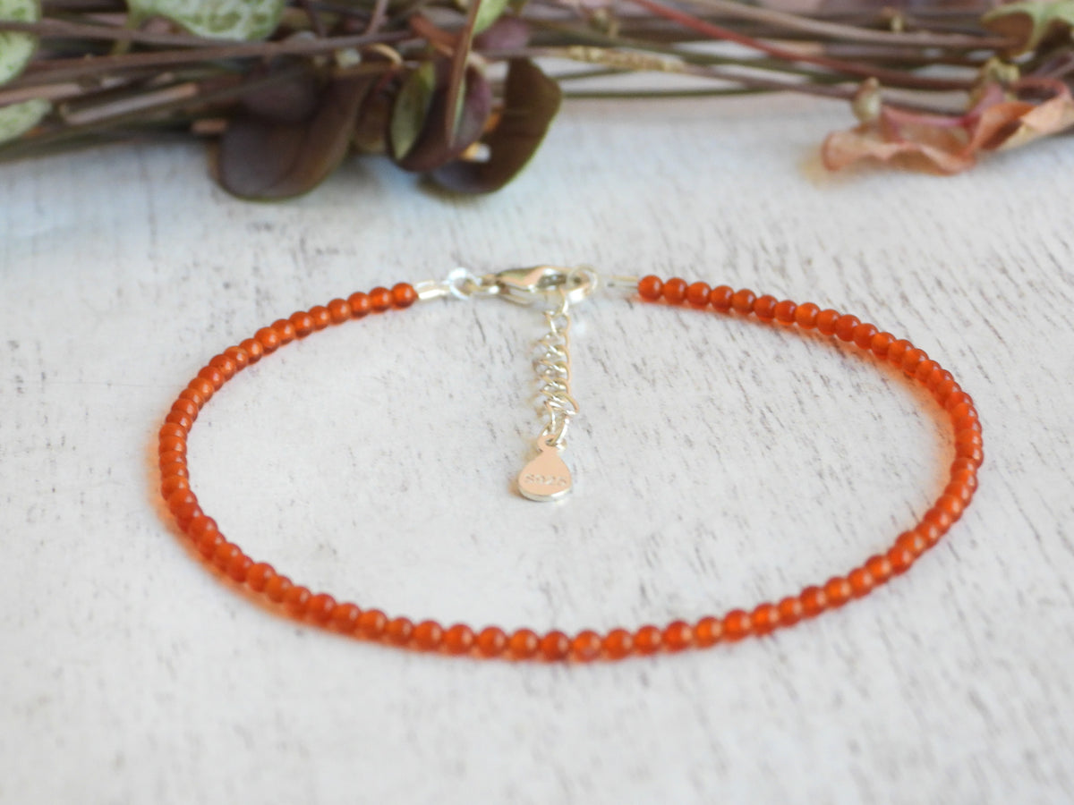 Dainty Carnelian Gemstone Bracelet | Sterling Silver | Handmade