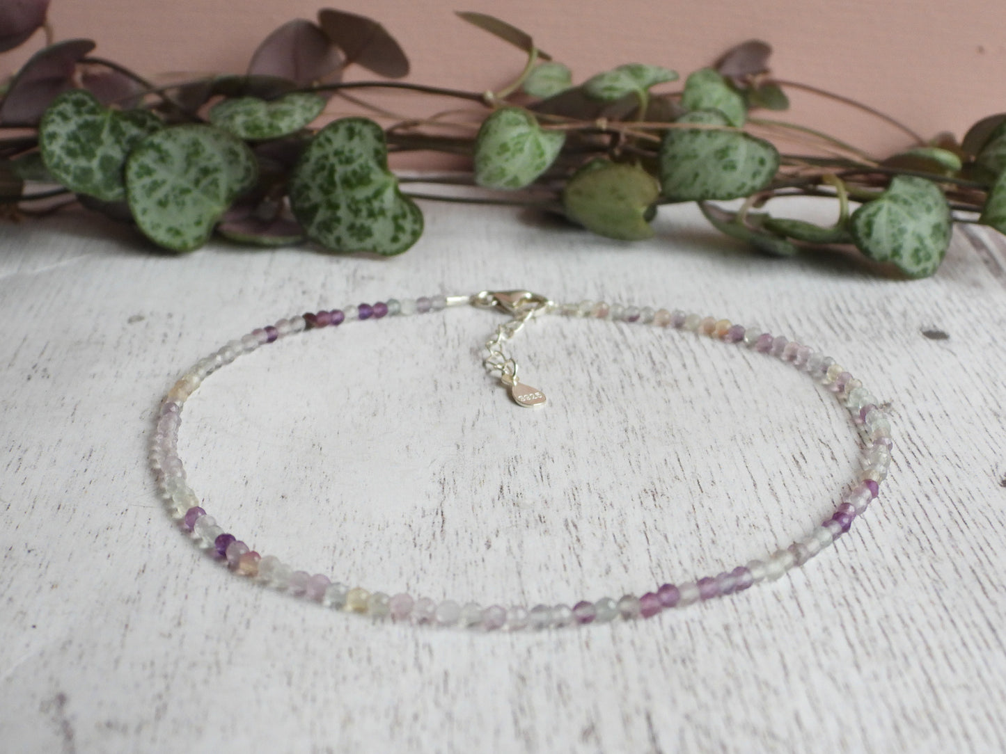 Dainty Fluorite "Clarity" Gemstone Anklet | Faceted Beads