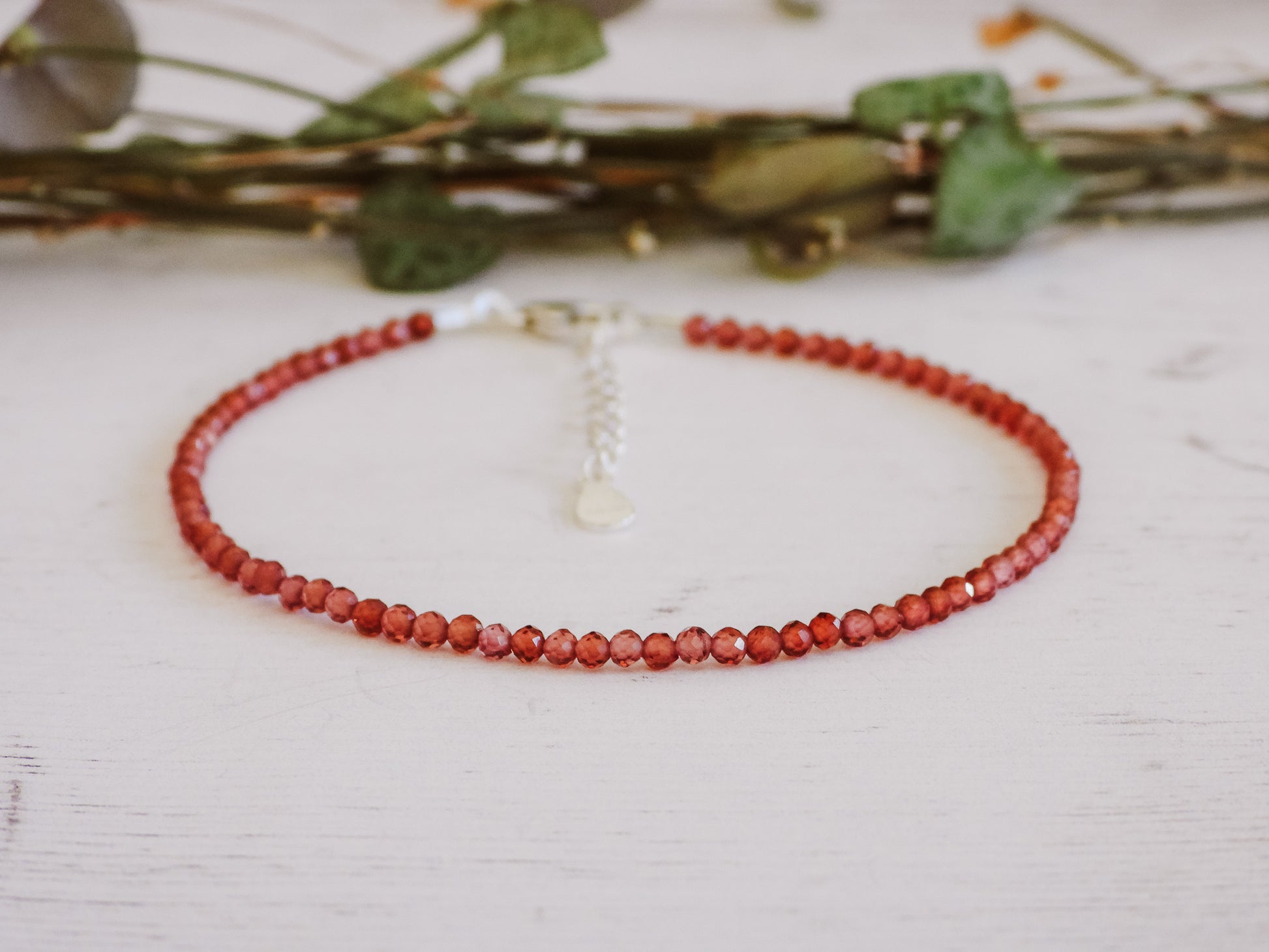 adjustable red garnet gemstone custom stacking bracelet