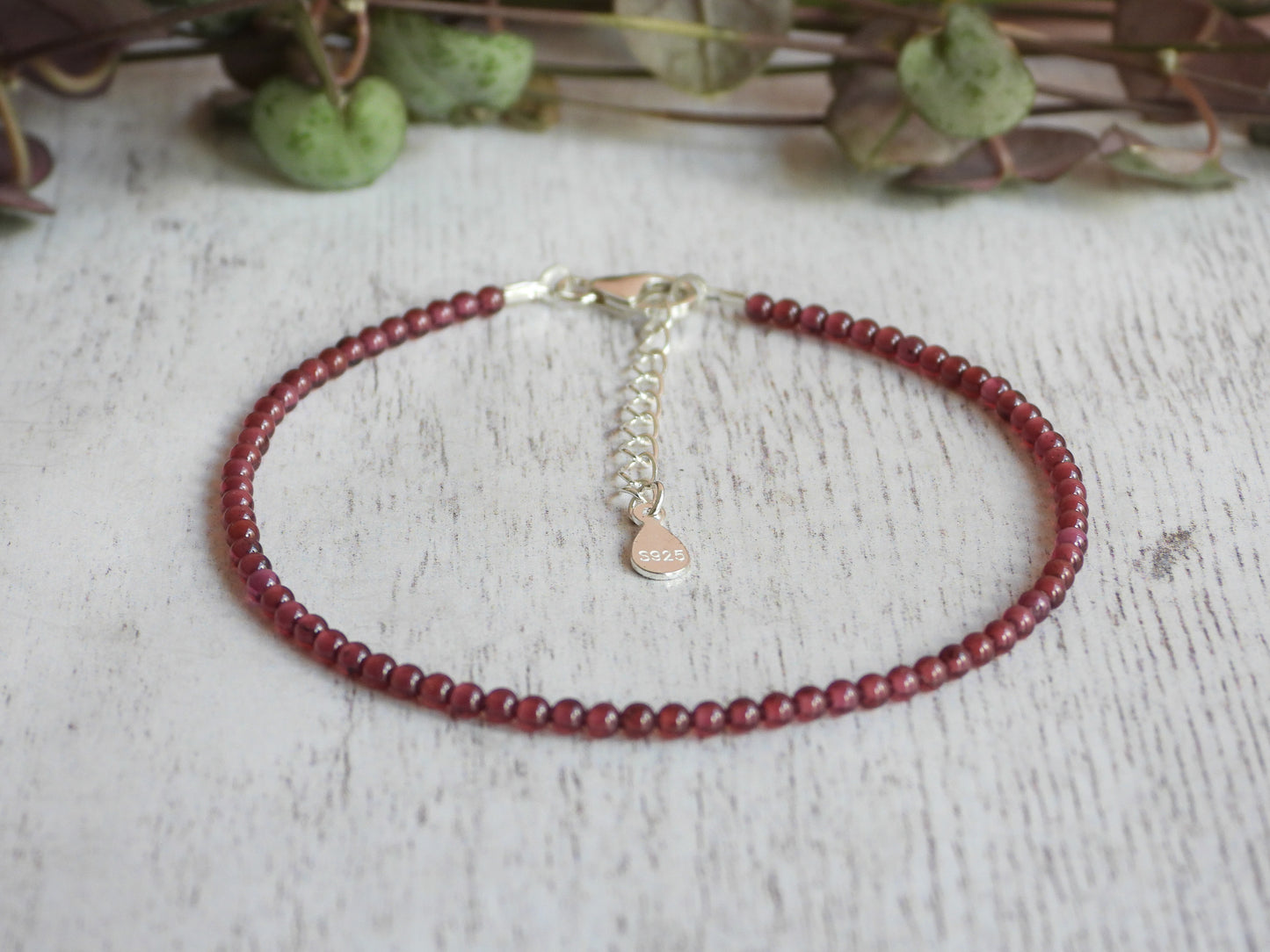 adjustable garnet gemstone bracelet with sterling silver chain