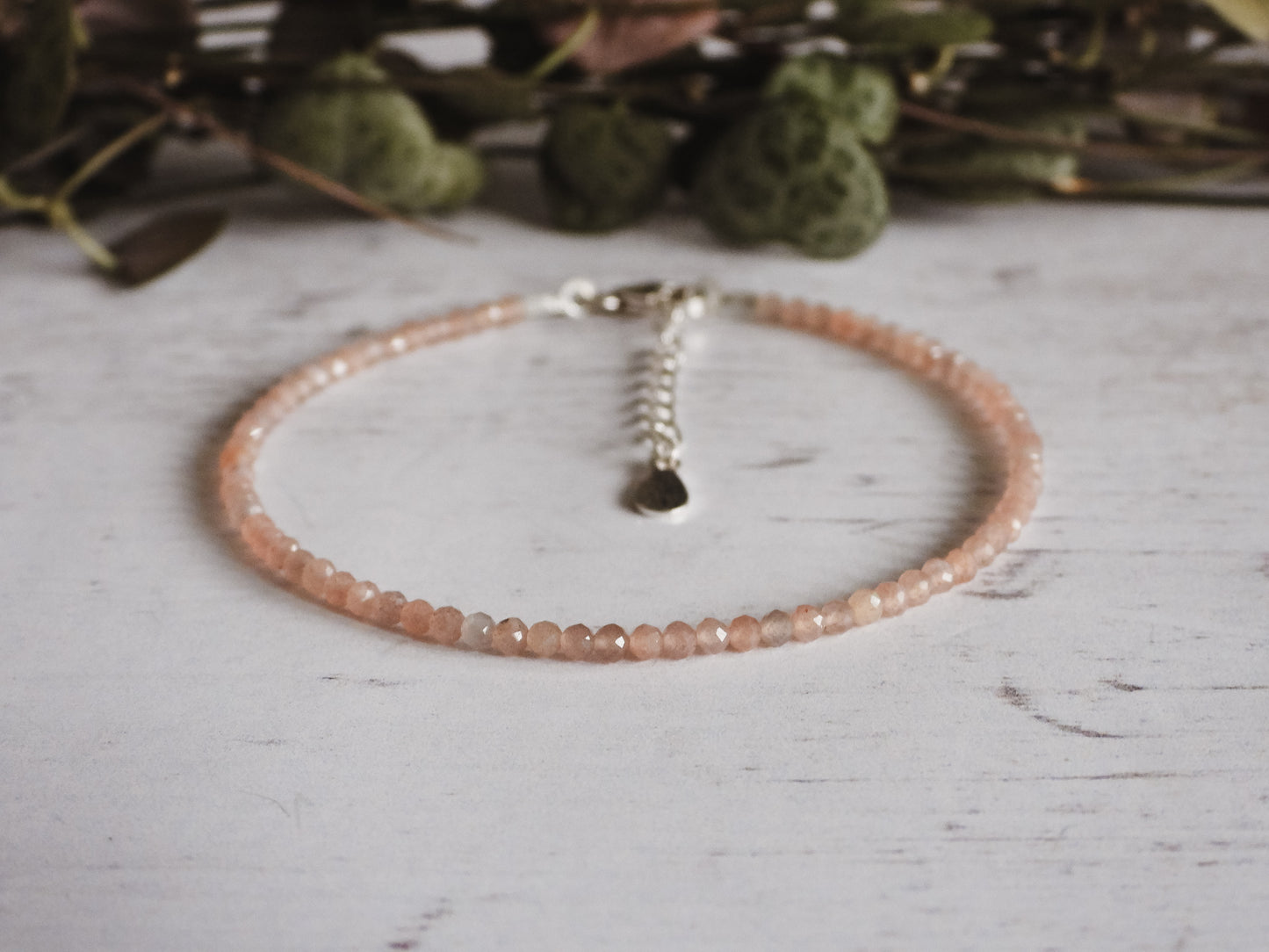 adjustable sunstone gemstone stacking bracelet with sterling silver clasp and chain