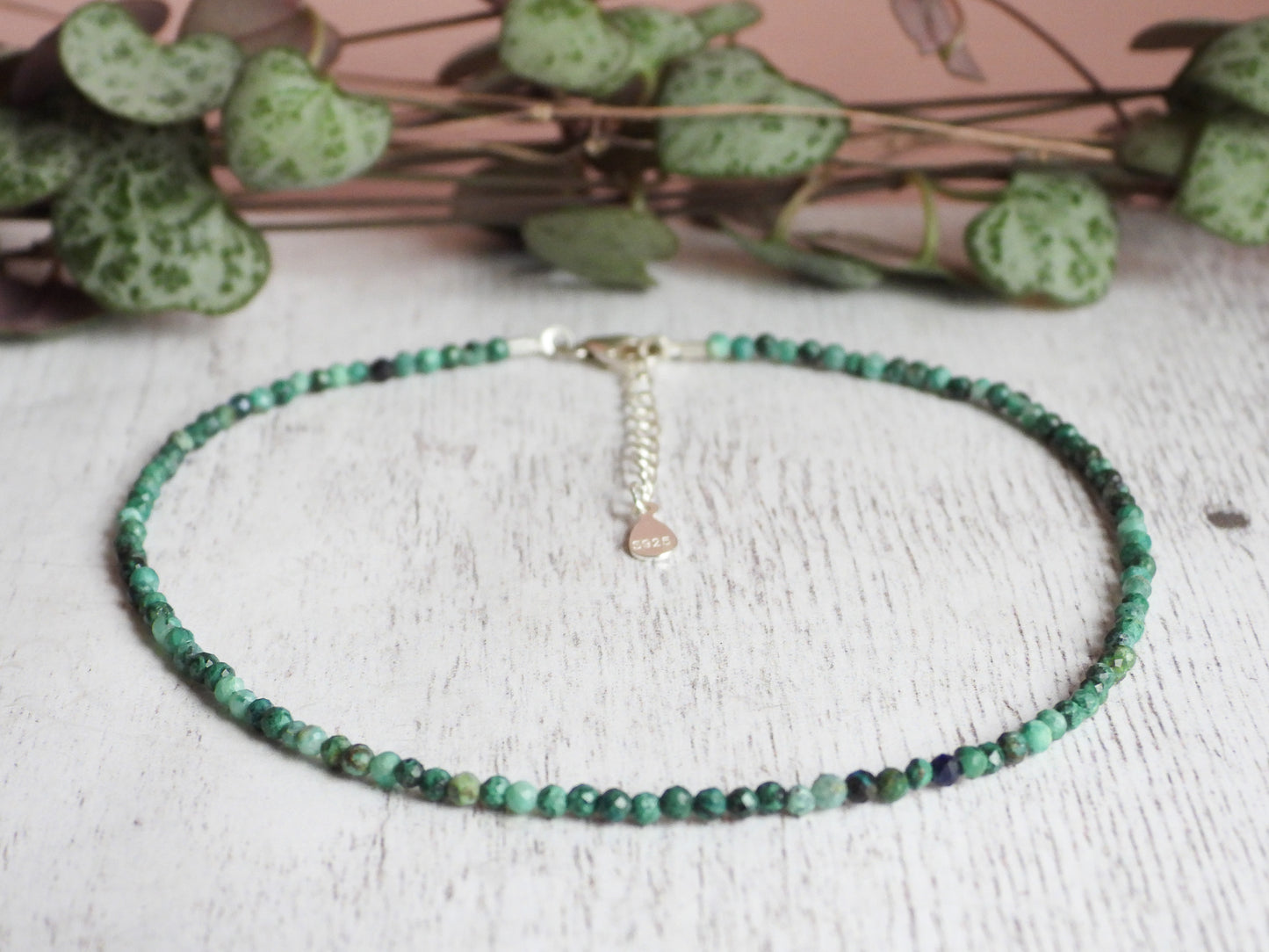 Dainty Chrysocolla Gemstone "Mastery" Anklet | Faceted Beads