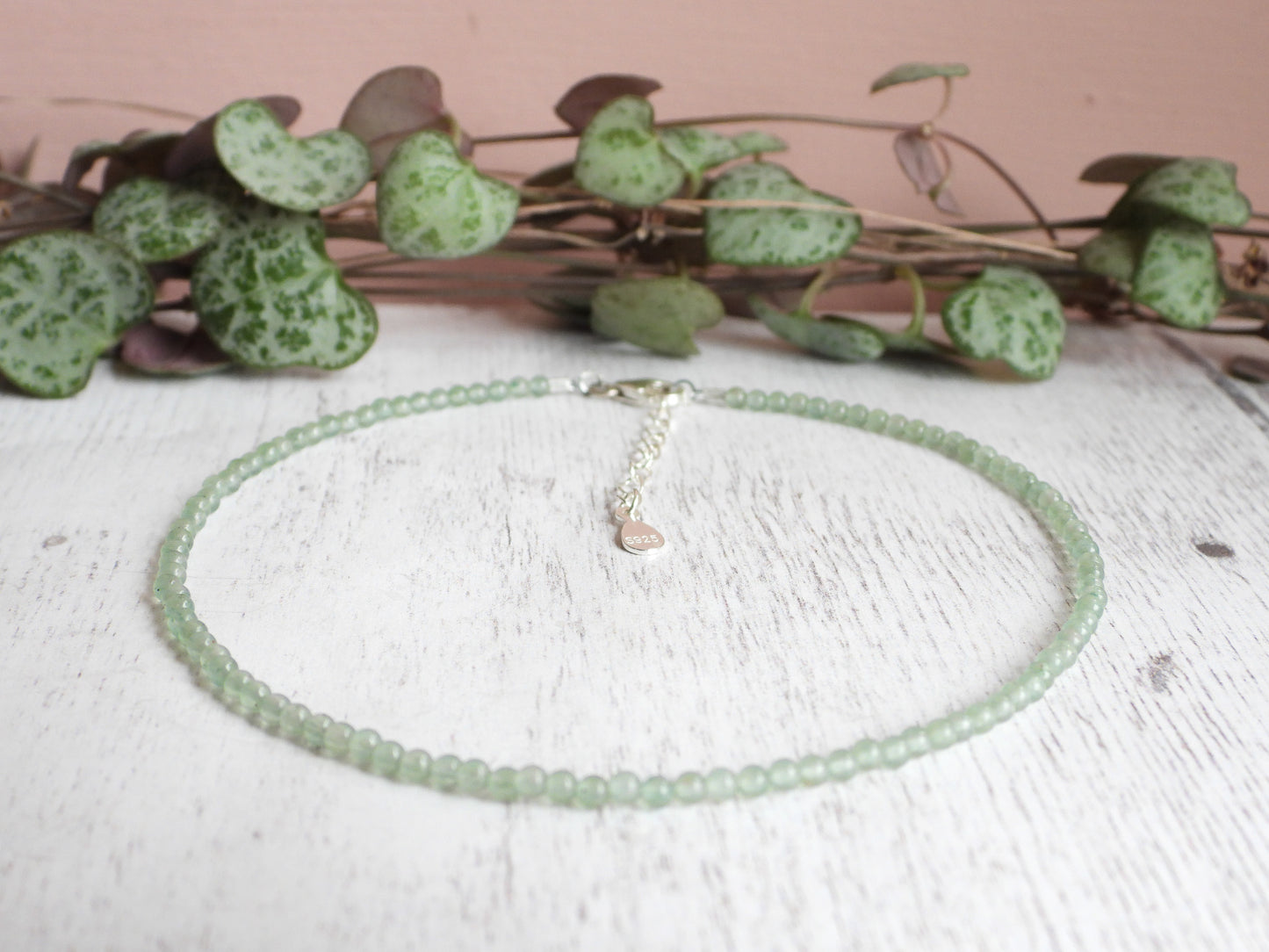 Dainty Aventurine "Prosperity" Gemstone Anklet | Round Beads