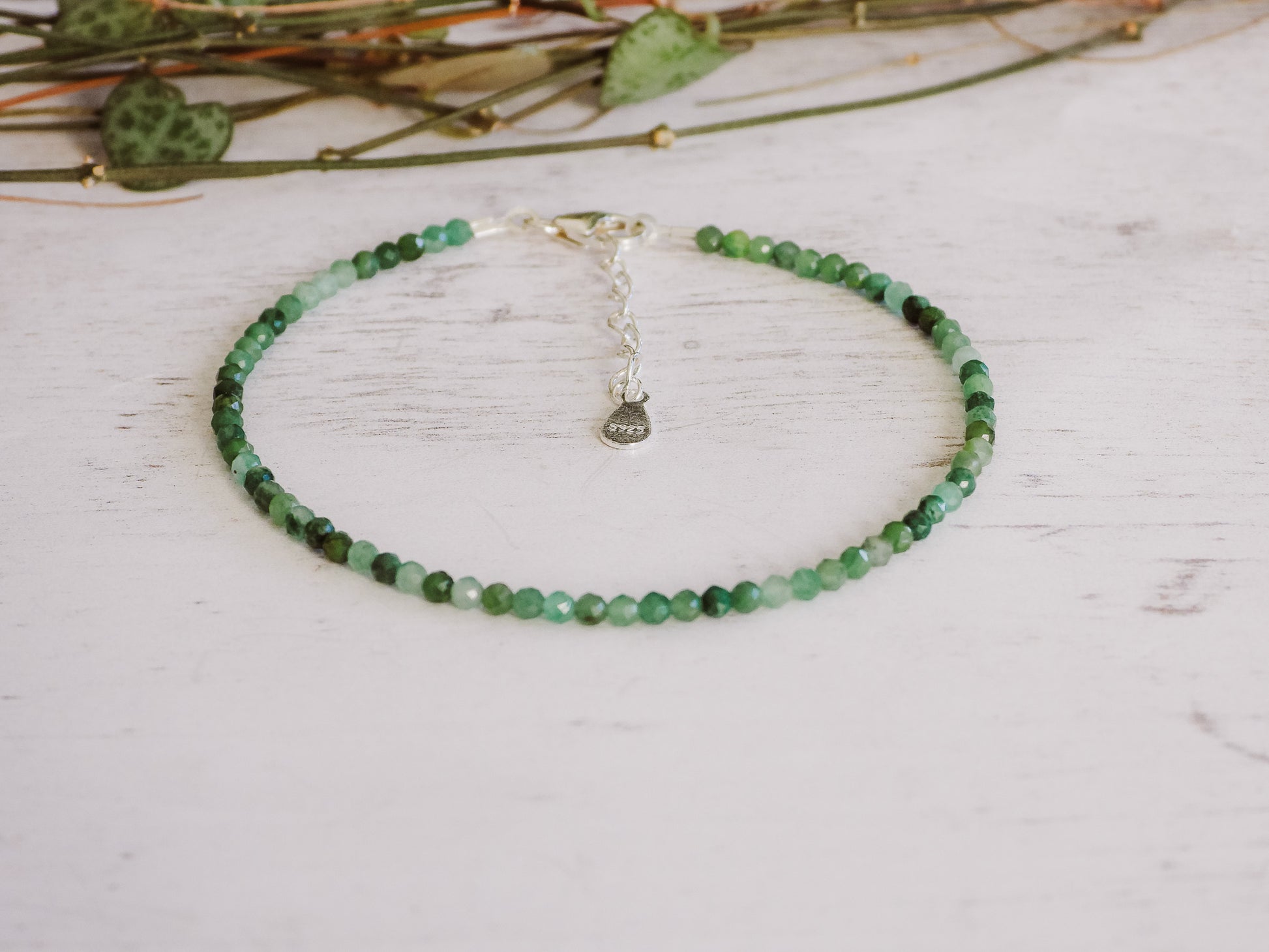 adjustable green jade bracelet with sterling silver chain