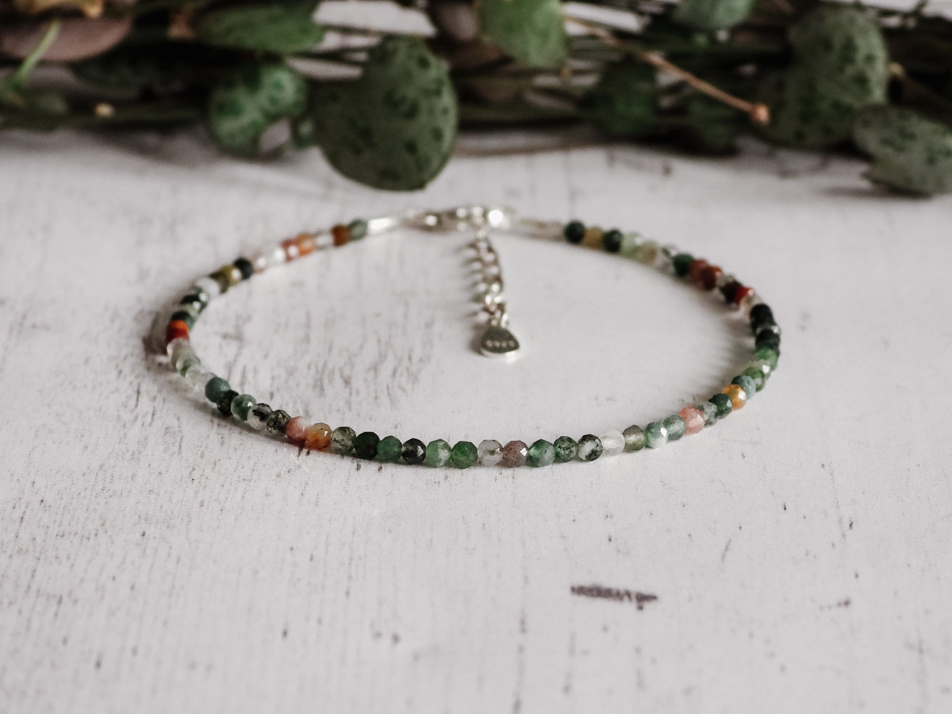 adjustable earth colours indian agate stacking bracelet with silver 925 chain