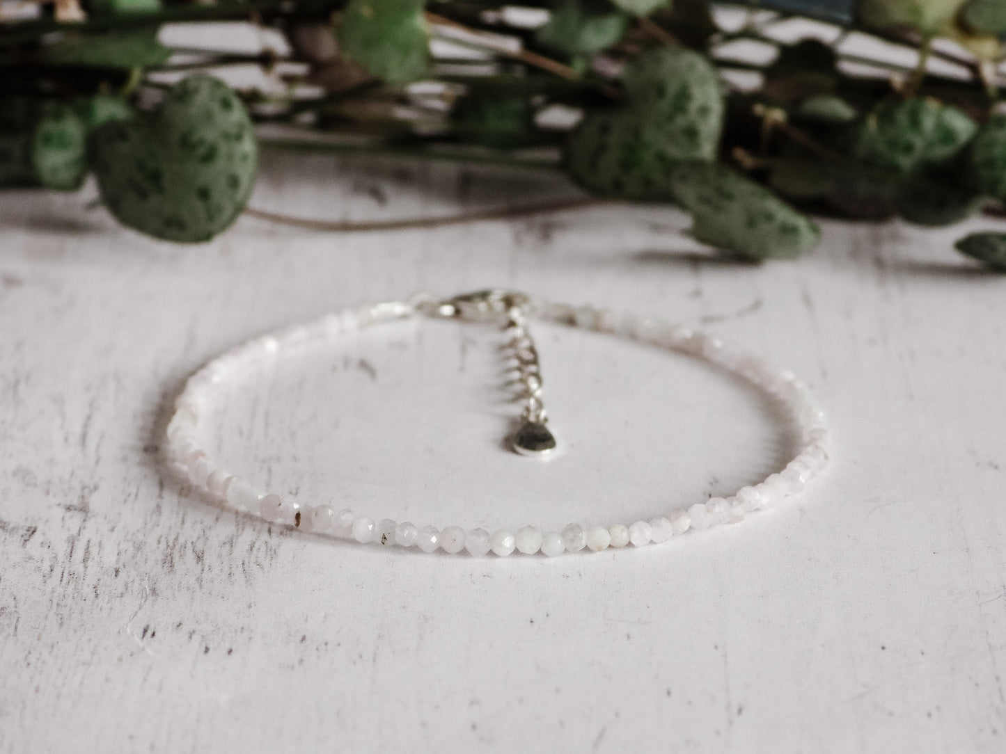 adjustable kunzite gemstone beaded bracelet with sterling silver chain