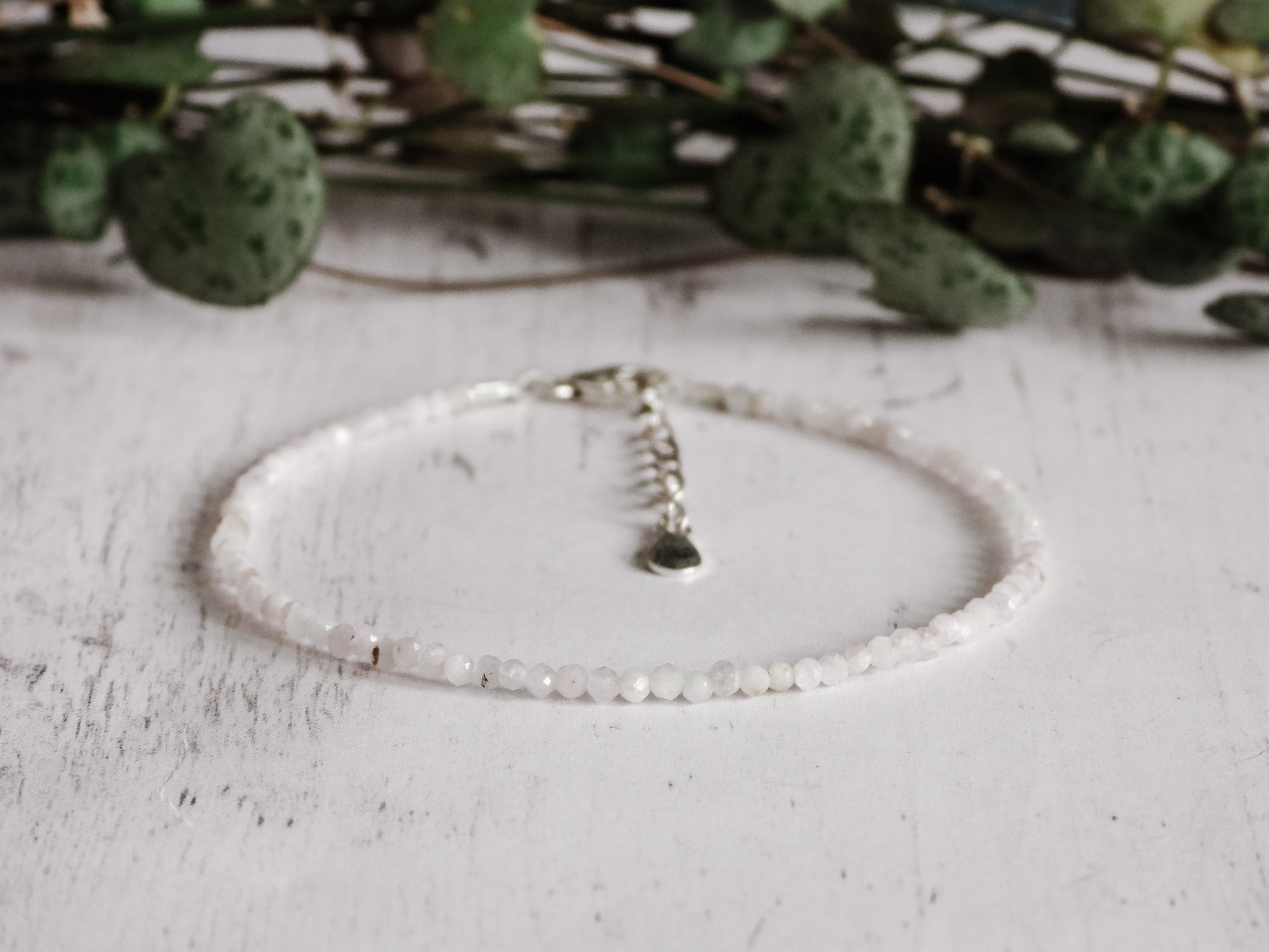 adjustable kunzite gemstone beaded bracelet with sterling silver chain