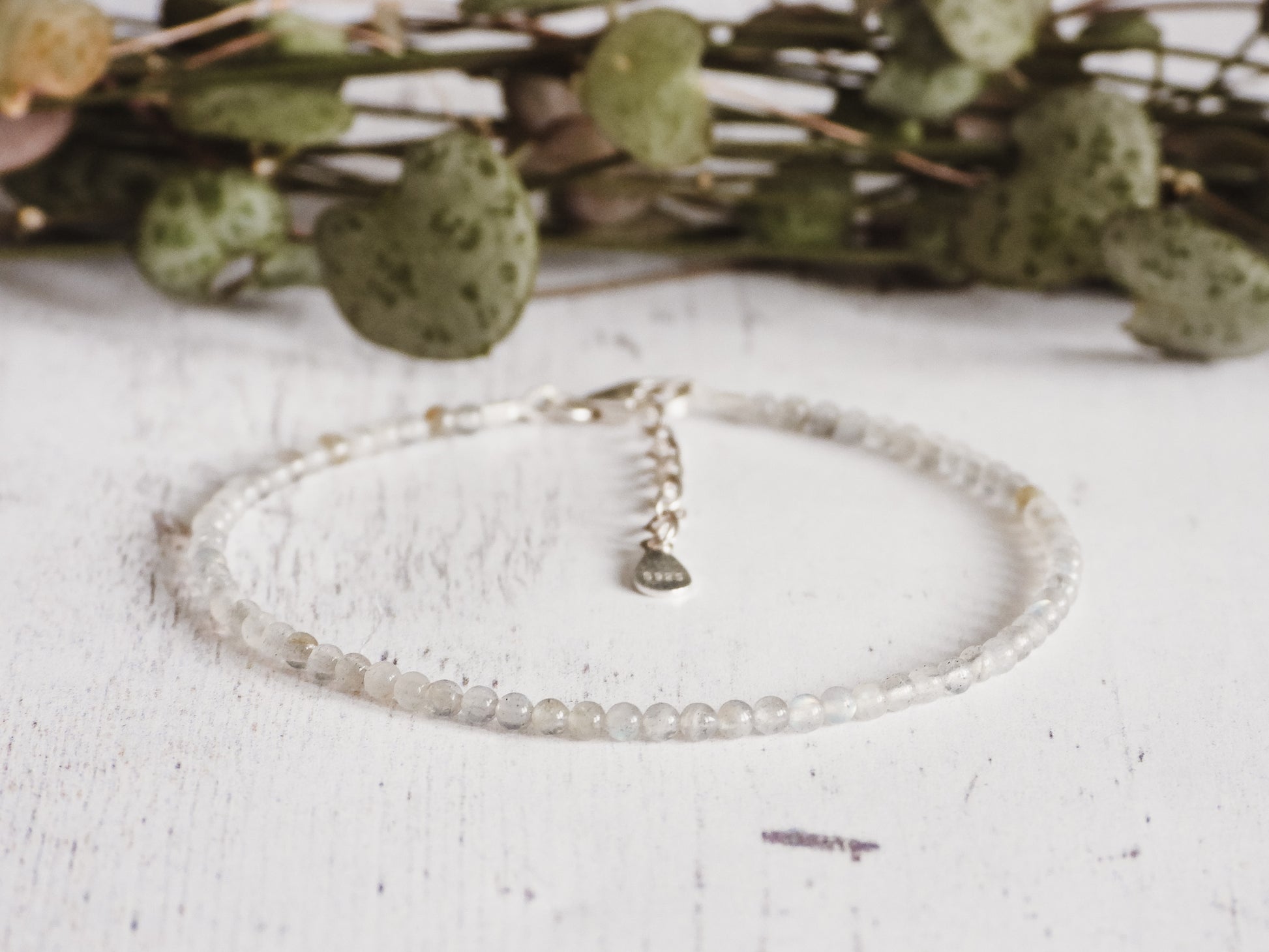 adjustable labradorite gemstone bracelet with sterling silver chain