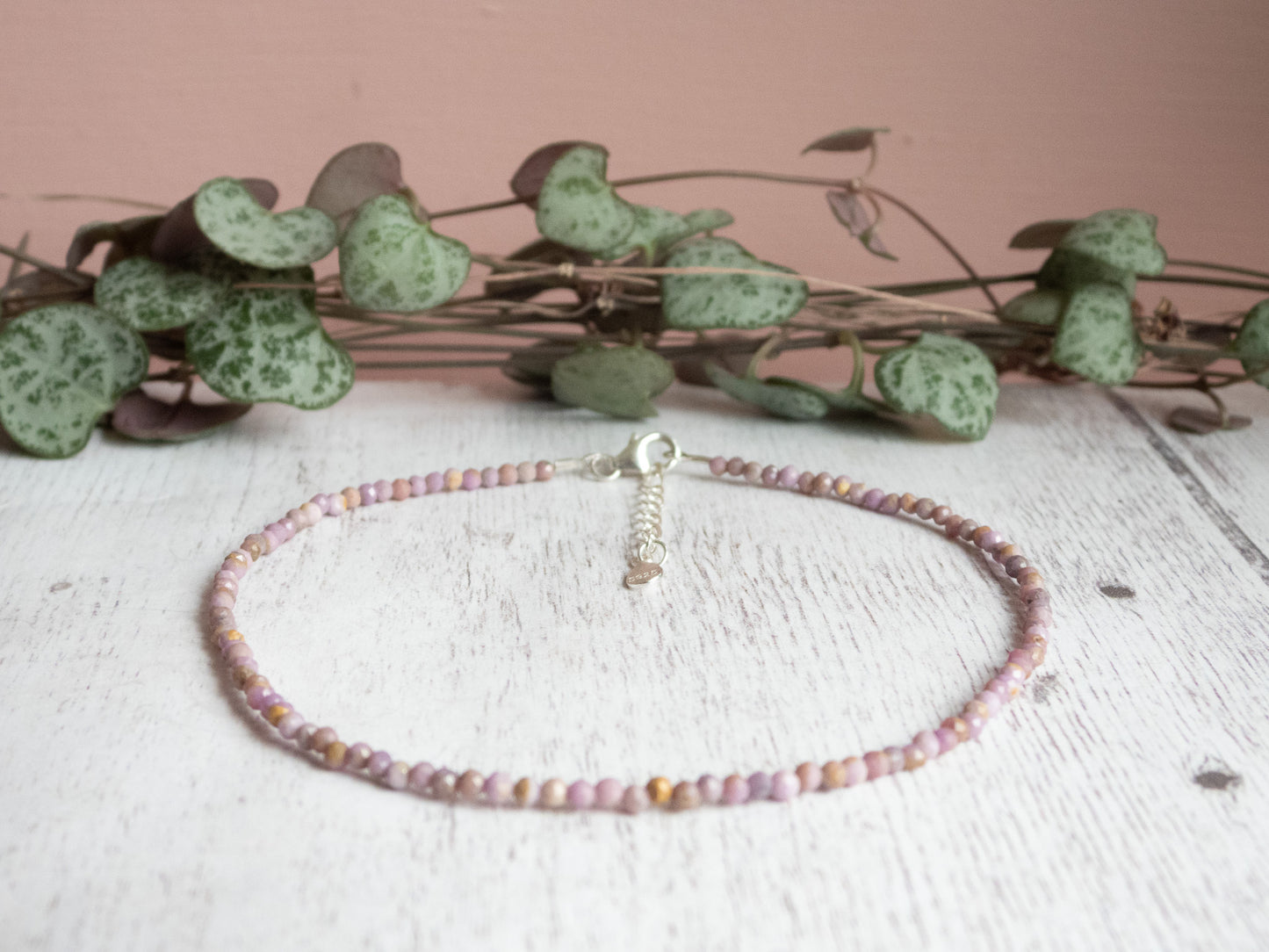 Dainty Lepidolite "Optimism" Gemstone Anklet | Faceted Beads