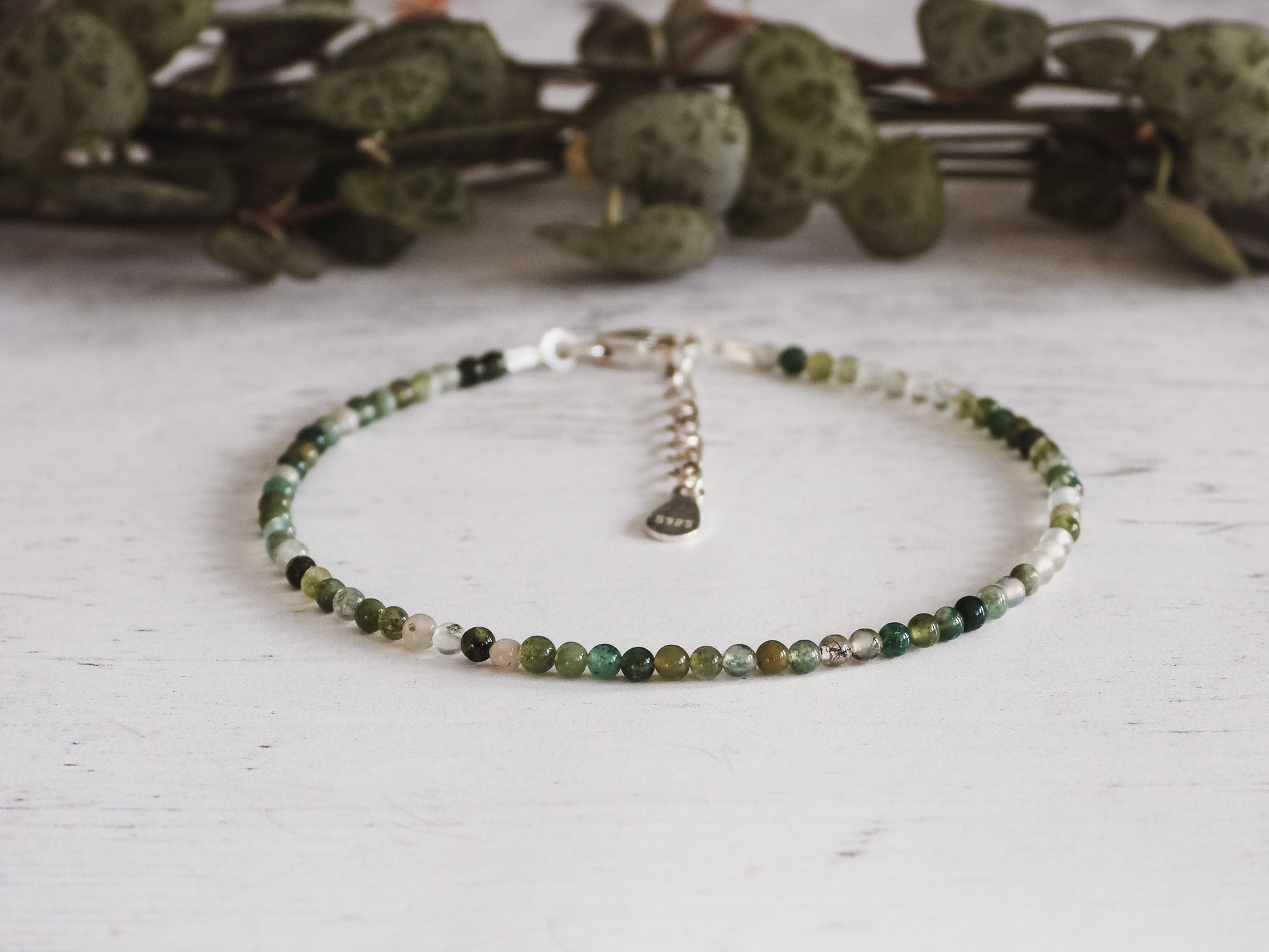 adjustable green moss agate gemstone custom bracelet