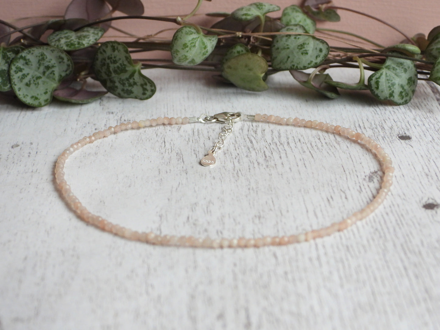 Dainty Peach Moonstone "New Beginnings" Gemstone Anklet | Faceted Beads