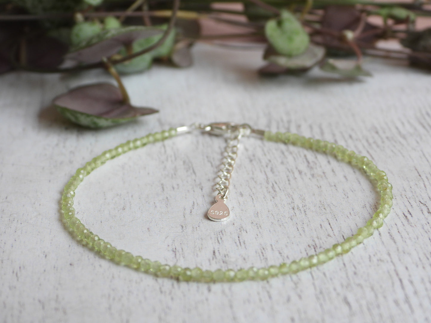adjustable peridot handmade gemstone bracelet with silver 925 chain