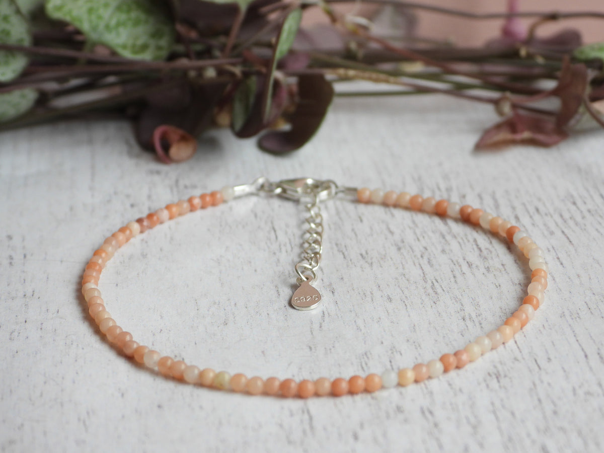 Dainty Pink Aventurine Gemstone Bracelet | Sterling Silver | Handmade