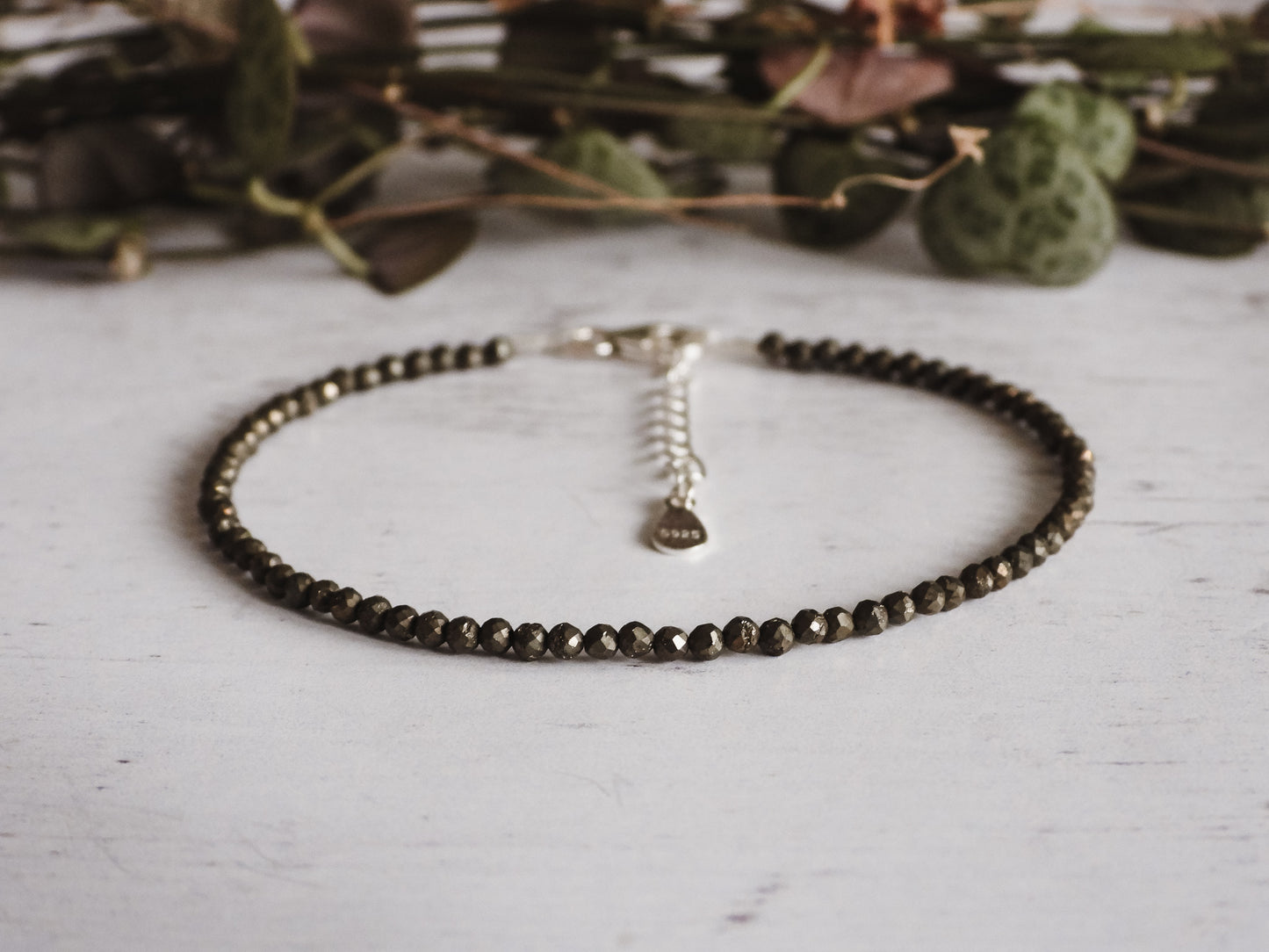 adjustable pyrite gemstone beaded bracelet