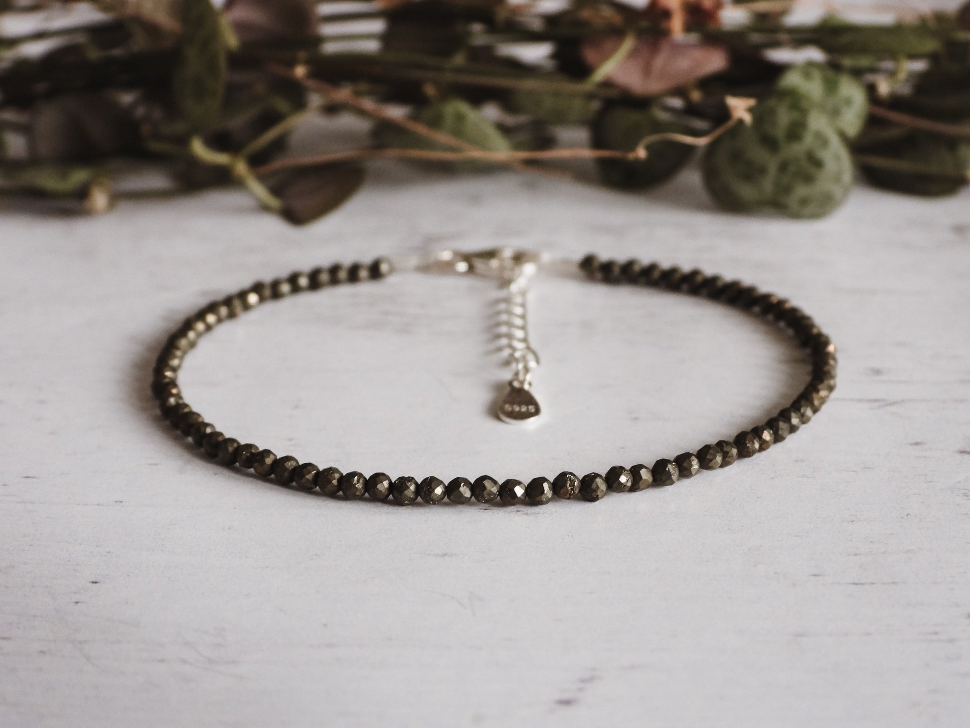 adjustable pyrite gemstone beaded bracelet