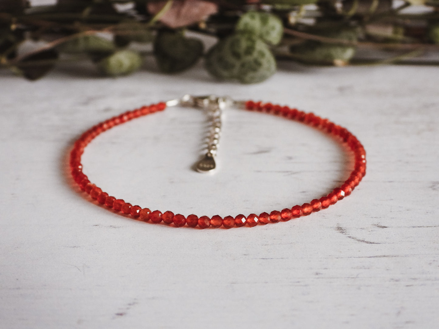 adjustable red carnelian gemstone bracelet with sterling silver chain and clasp