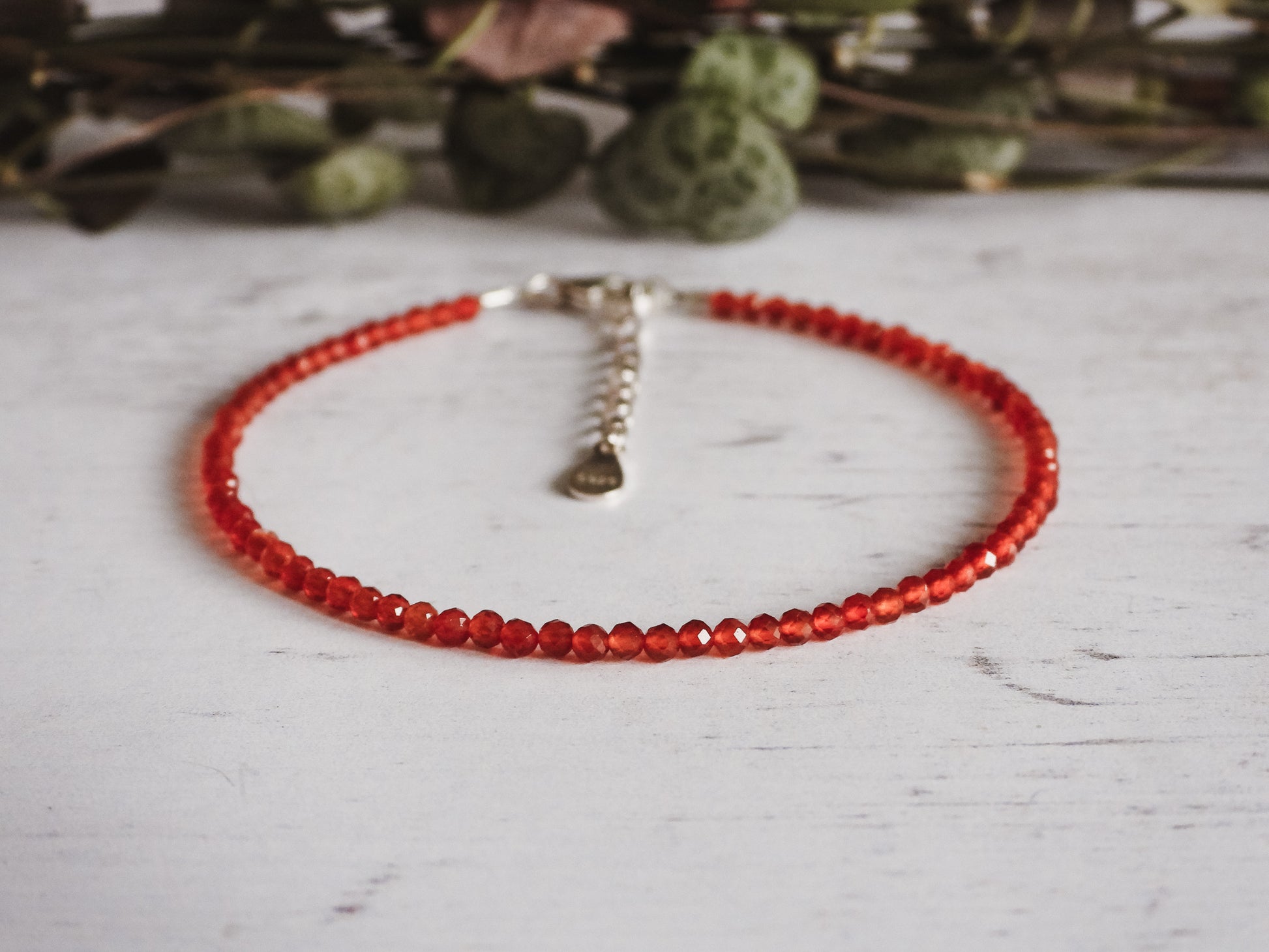 adjustable red carnelian gemstone bracelet with sterling silver chain and clasp