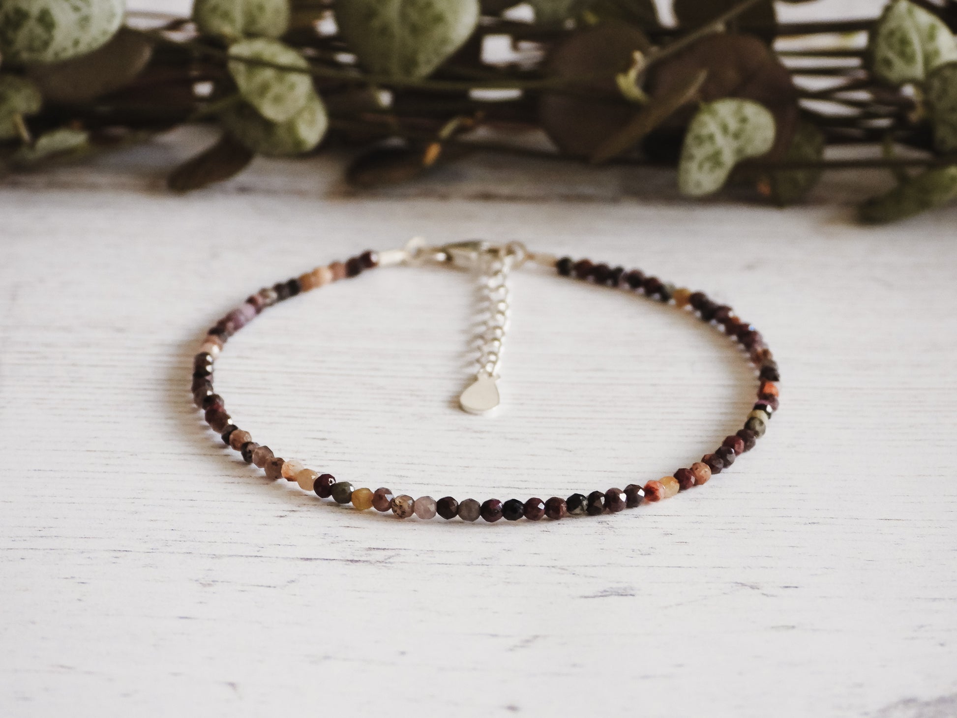 adjustable red corundum bracelet with sterling silver chain
