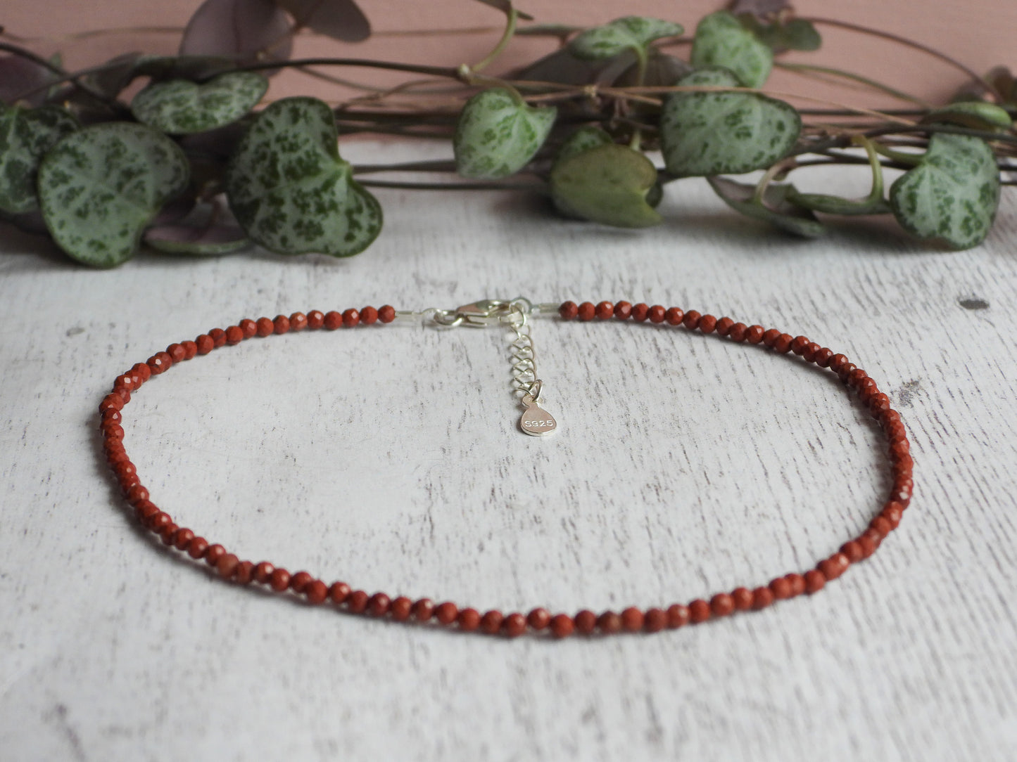 Dainty Red Jasper "Strength" Gemstone Anklet | Faceted Beads