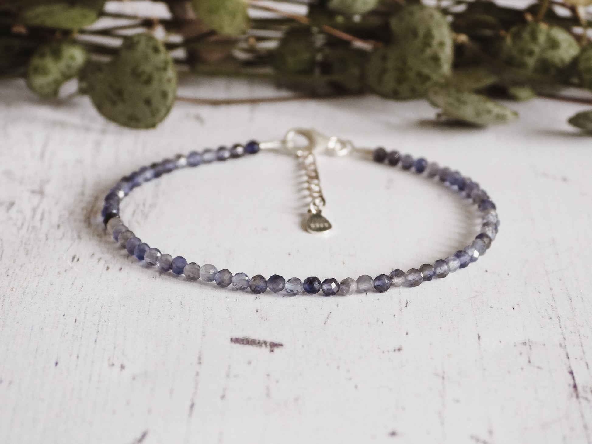 adjustable purple iolite bracelet with sterling silver chain