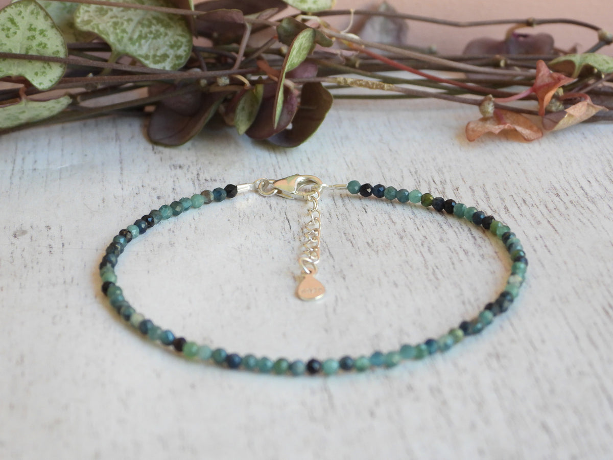 Dainty Blue Tourmaline Gemstone Bracelet | Sterling Silver | Handmade