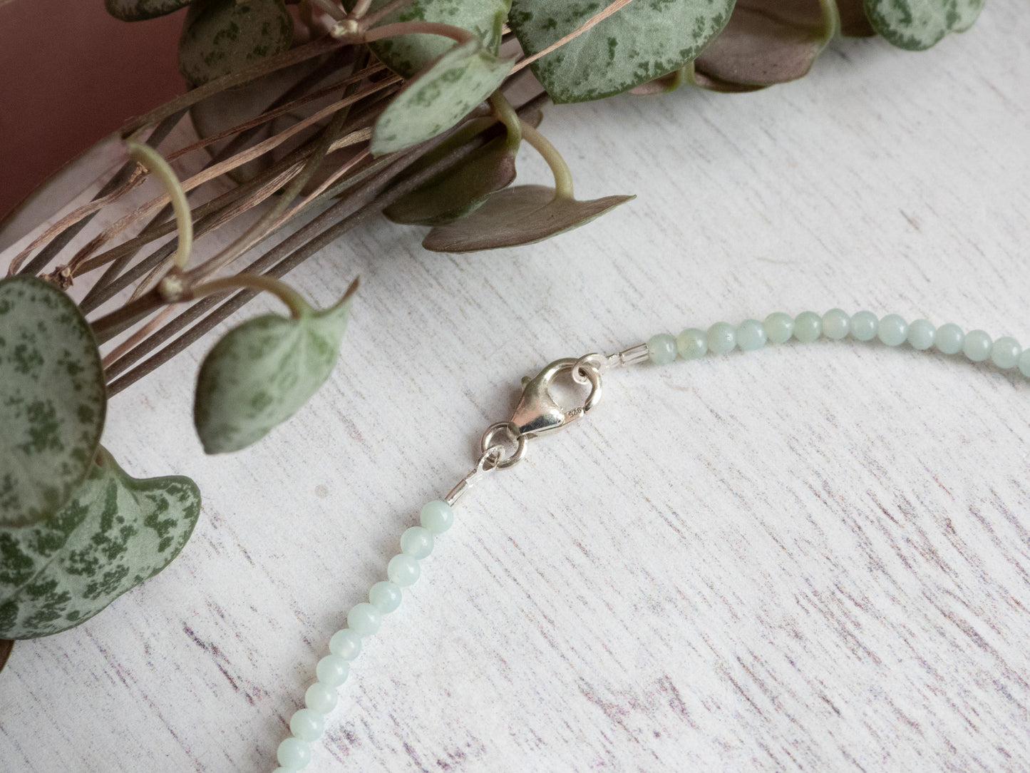 Dainty Amazonite "Hope" Gemstone Beaded Anklet | Round Beads