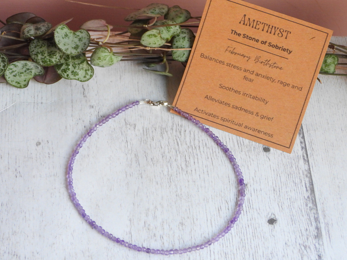 Dainty Amethyst "Sobriety" Gemstone Anklet | February Birthstone | Faceted Beads