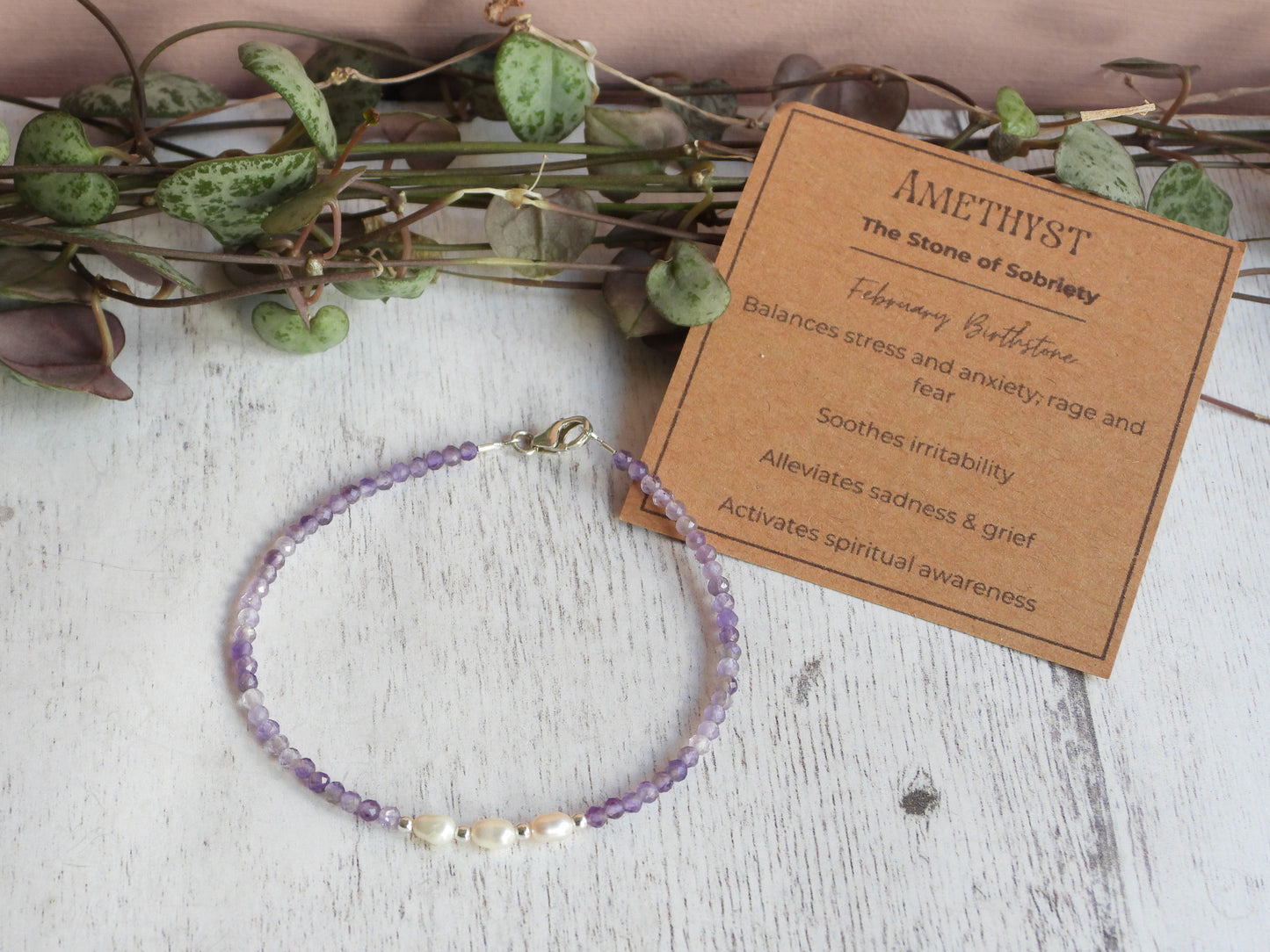 amethyst crystal healing handmade 2mm beaded bracelet