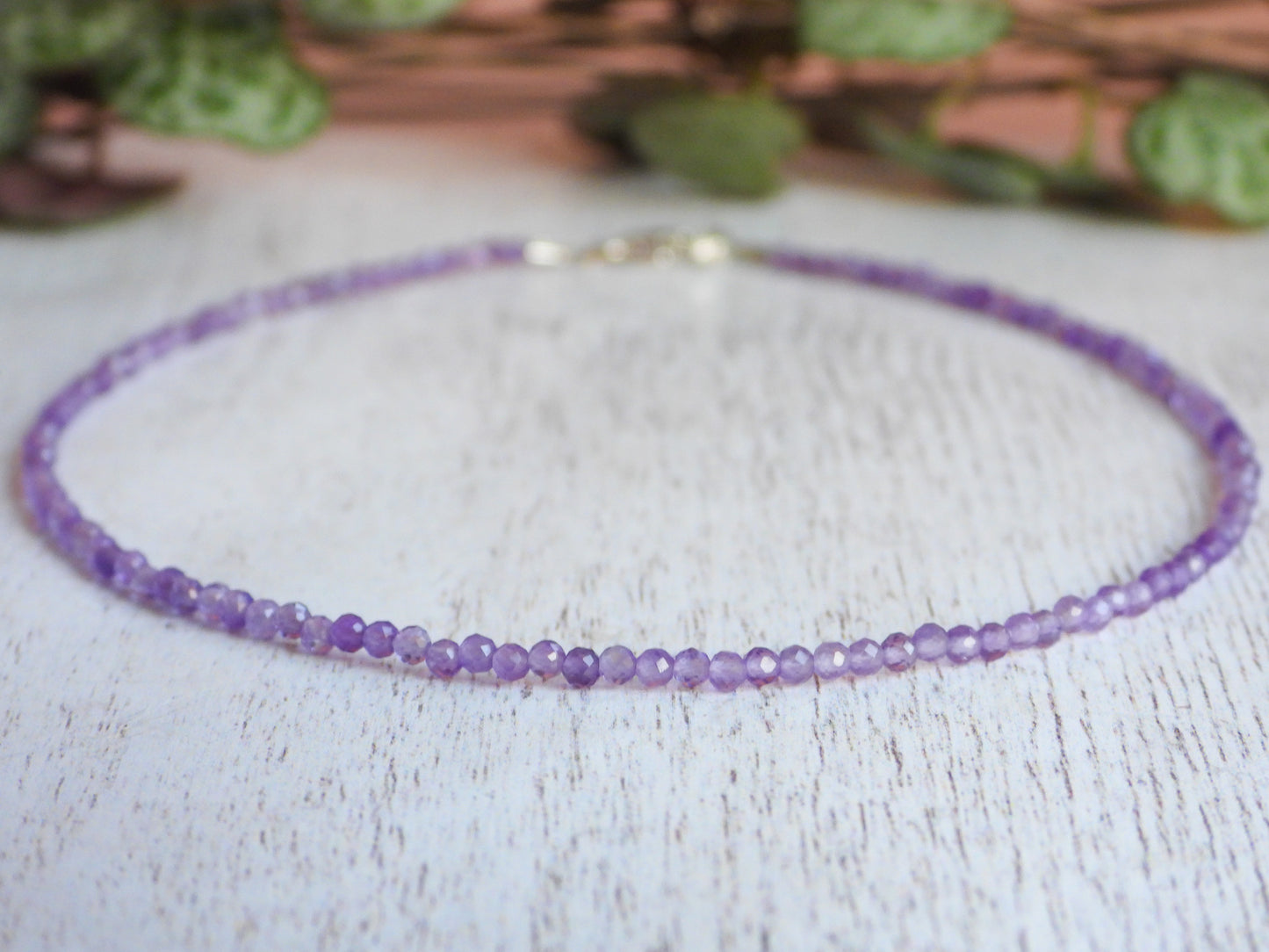 Dainty Amethyst "Sobriety" Gemstone Anklet | February Birthstone | Faceted Beads
