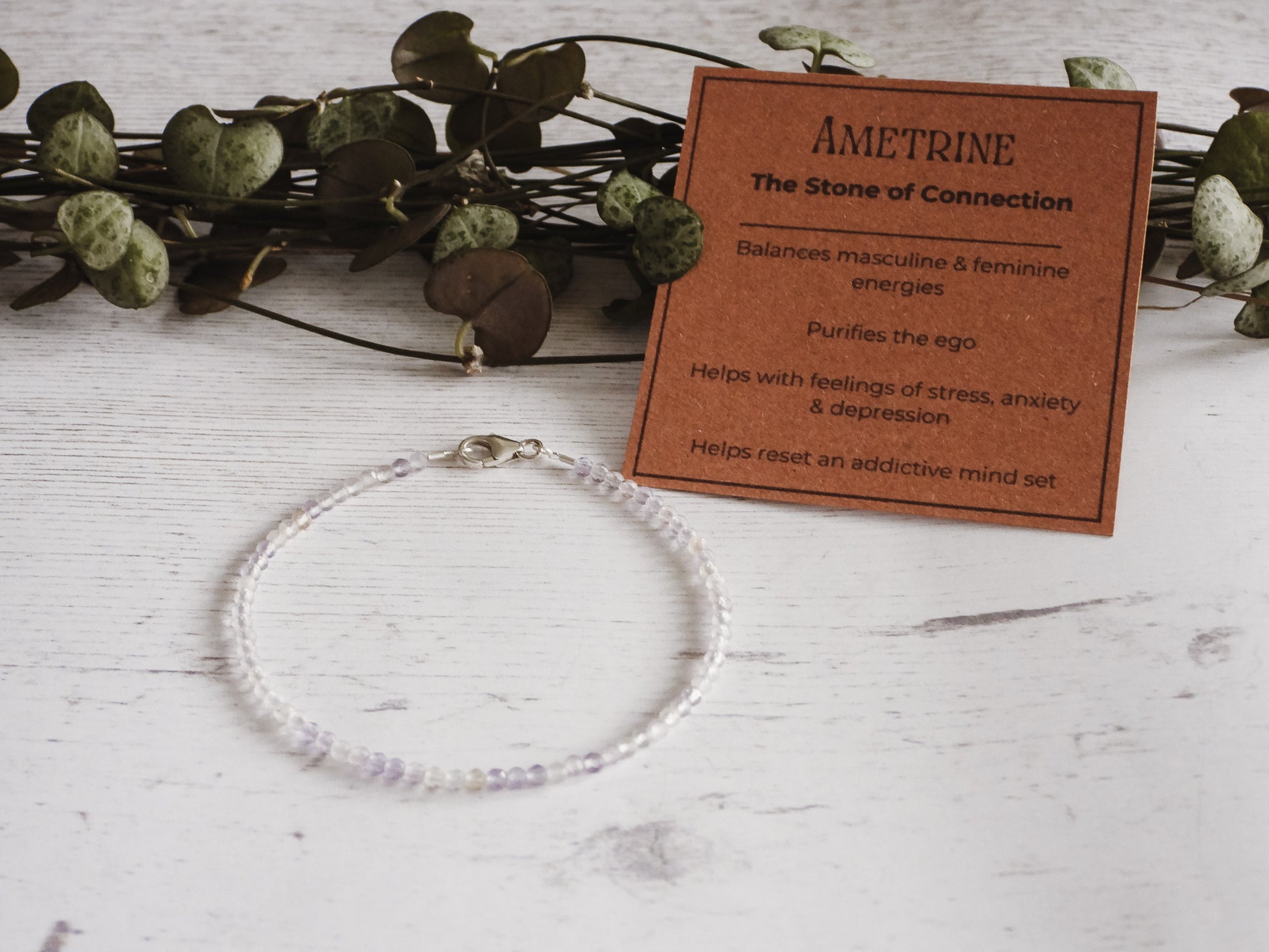 ametrine crystal healing bracelet with properties card