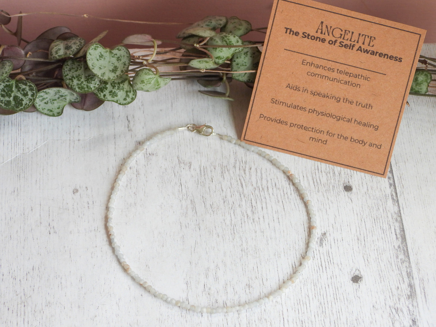 Dainty Angelite "Self Awareness" Gemstone Anklet | Faceted Beads